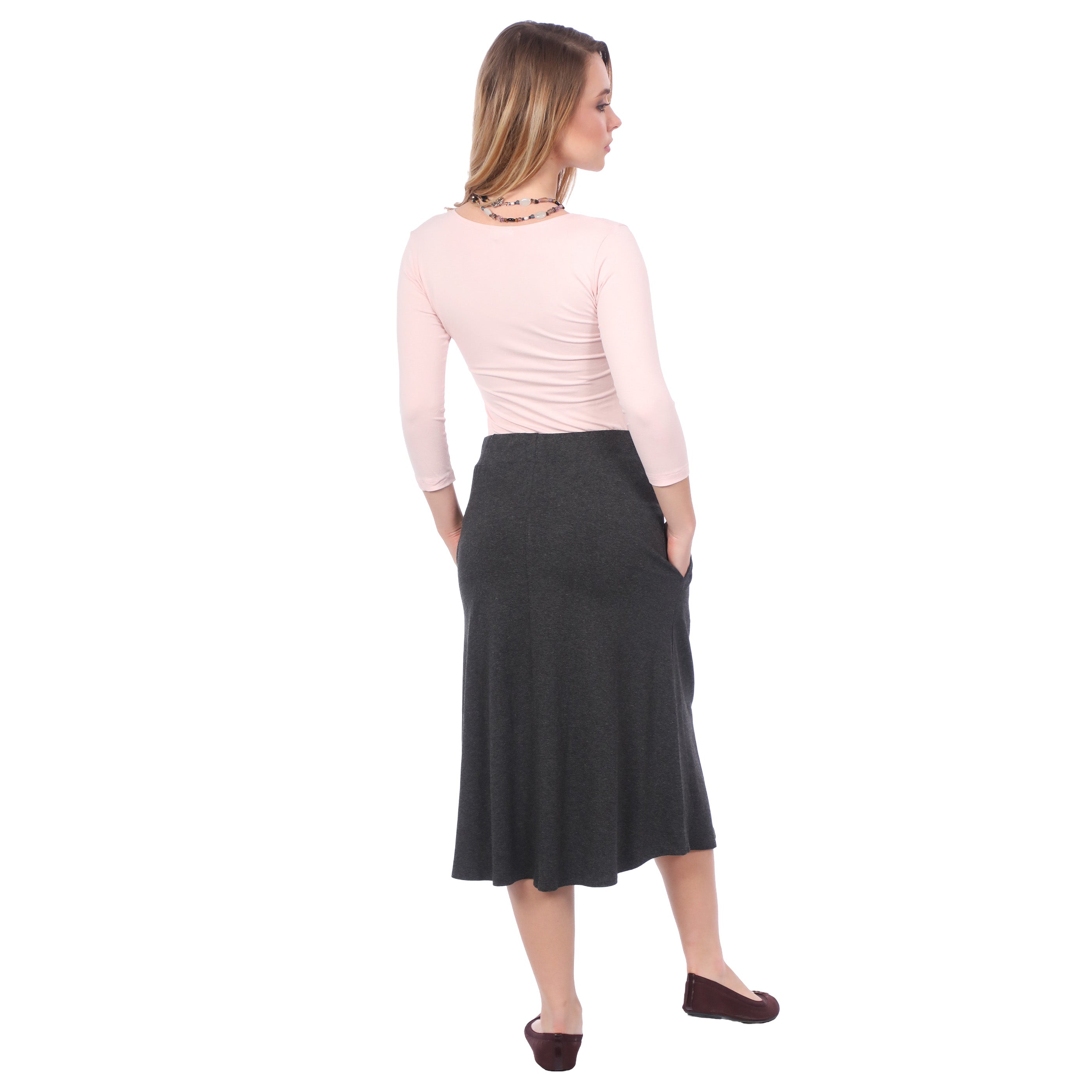 The Perfect A-Line Midi Skirt with Pockets by Kosher Casual USA