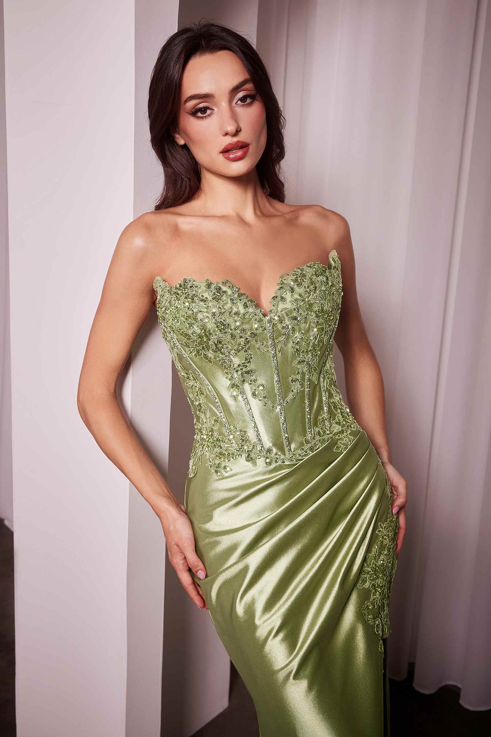 Ladivine KV1116 Dress Fitted Strapless Lace & Satin Gown by DiscountDressShop
