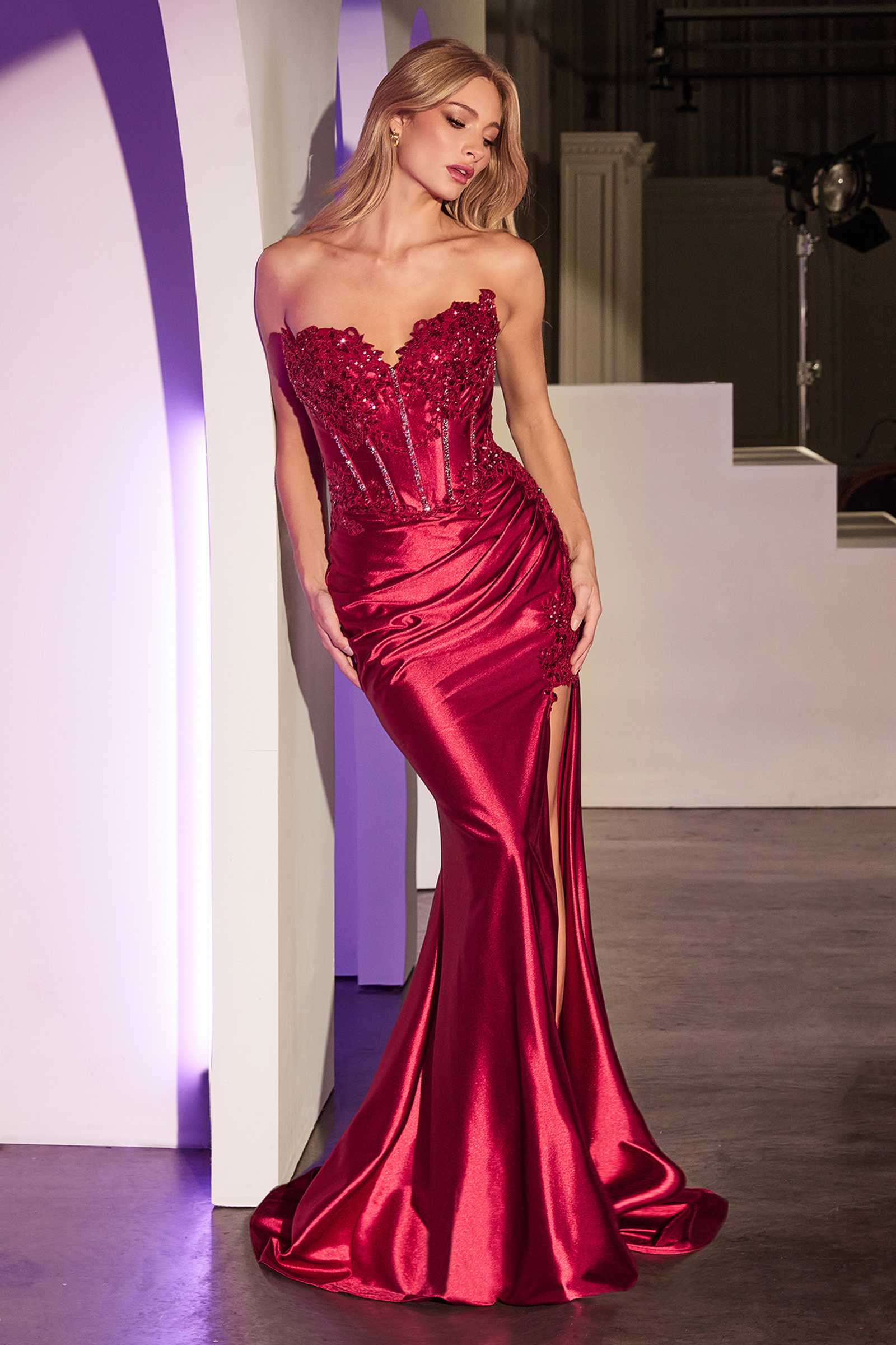 Ladivine KV1116 Dress Fitted Strapless Lace & Satin Gown by DiscountDressShop