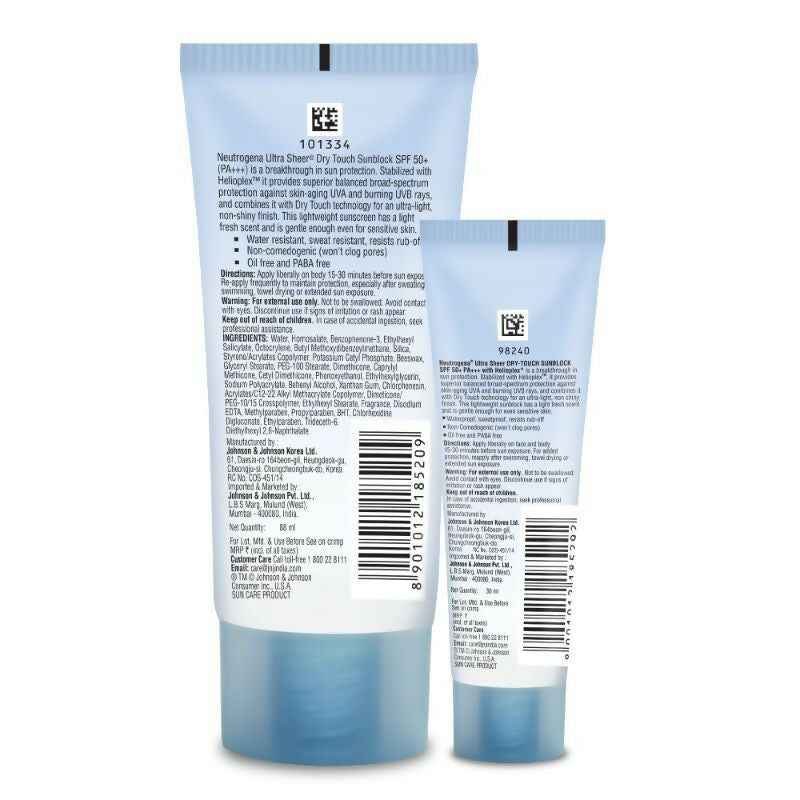 Neutrogena Ultrasheer SPF50+ PA+++ Ultra Light Face Sunscreen For Dry & Oily Skin Home+Travel Combo