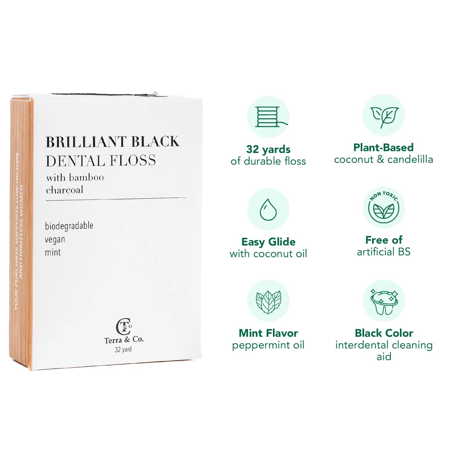 Brilliant Black® Floss – Whitens Between Teeth Naturally by Terra & Co.