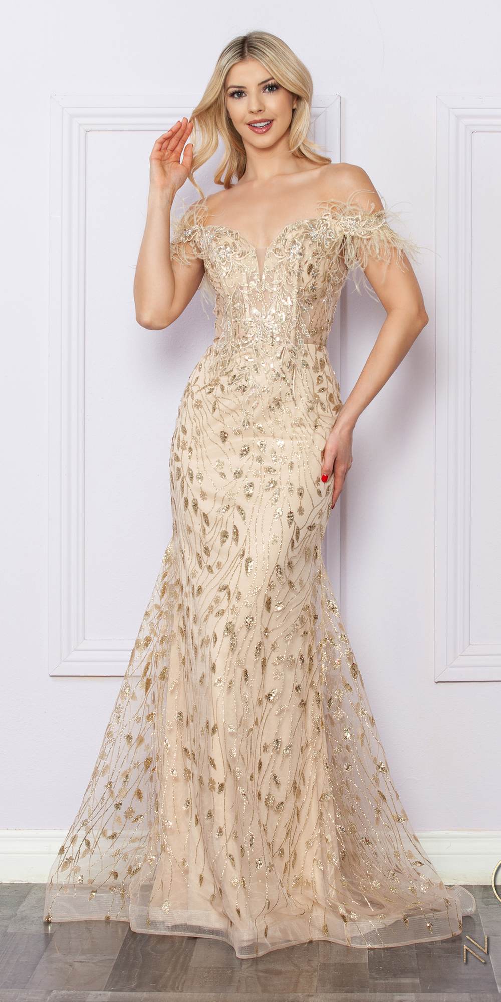 CLEARANCE - Nox Anabel L1255 Long Embroidered Glitter Applique Gown (Size 4) by DiscountDressShop