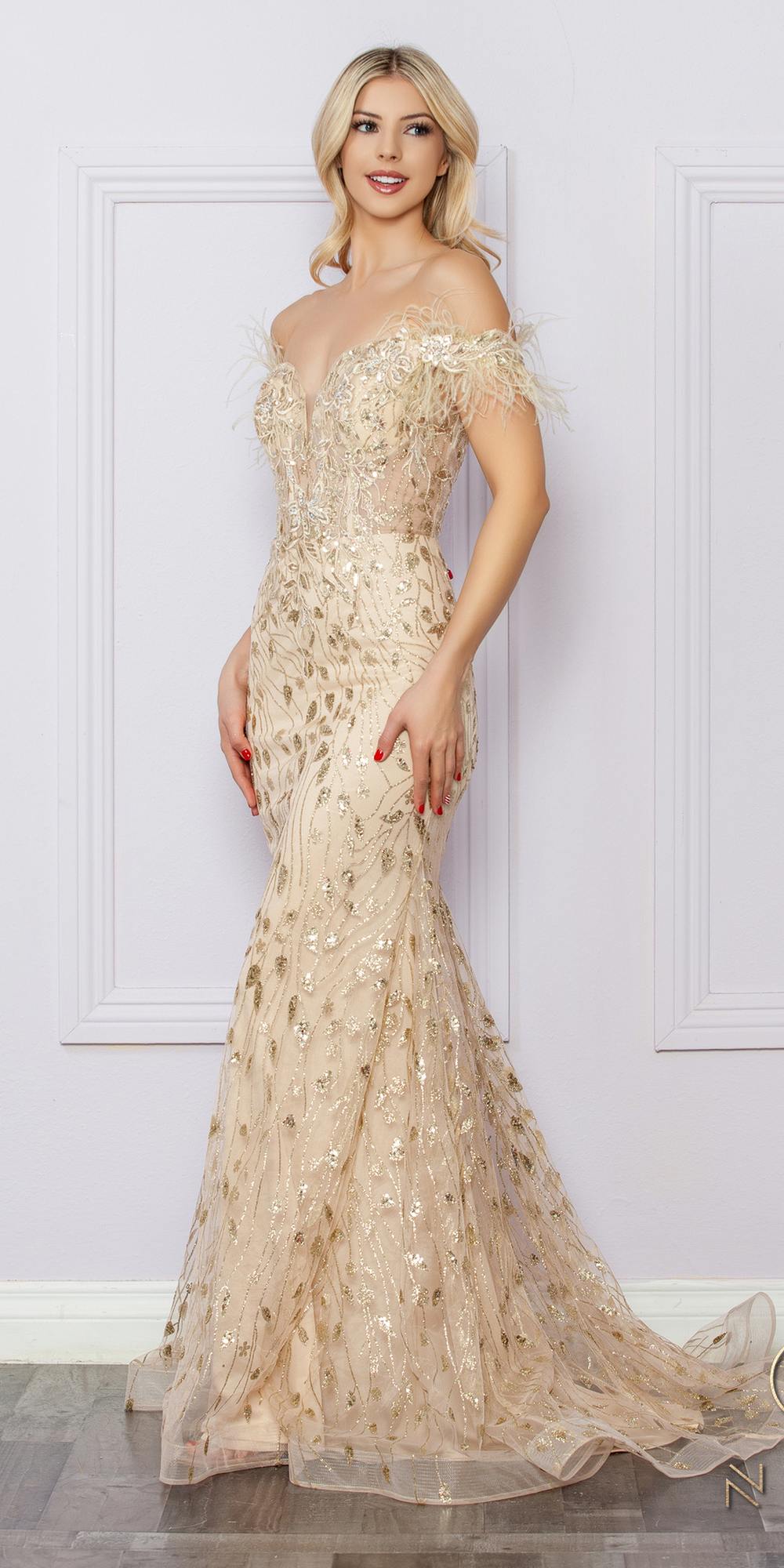 Nox Anabel L1255 Long Embroidered Glitter Applique Fitted Gown by DiscountDressShop