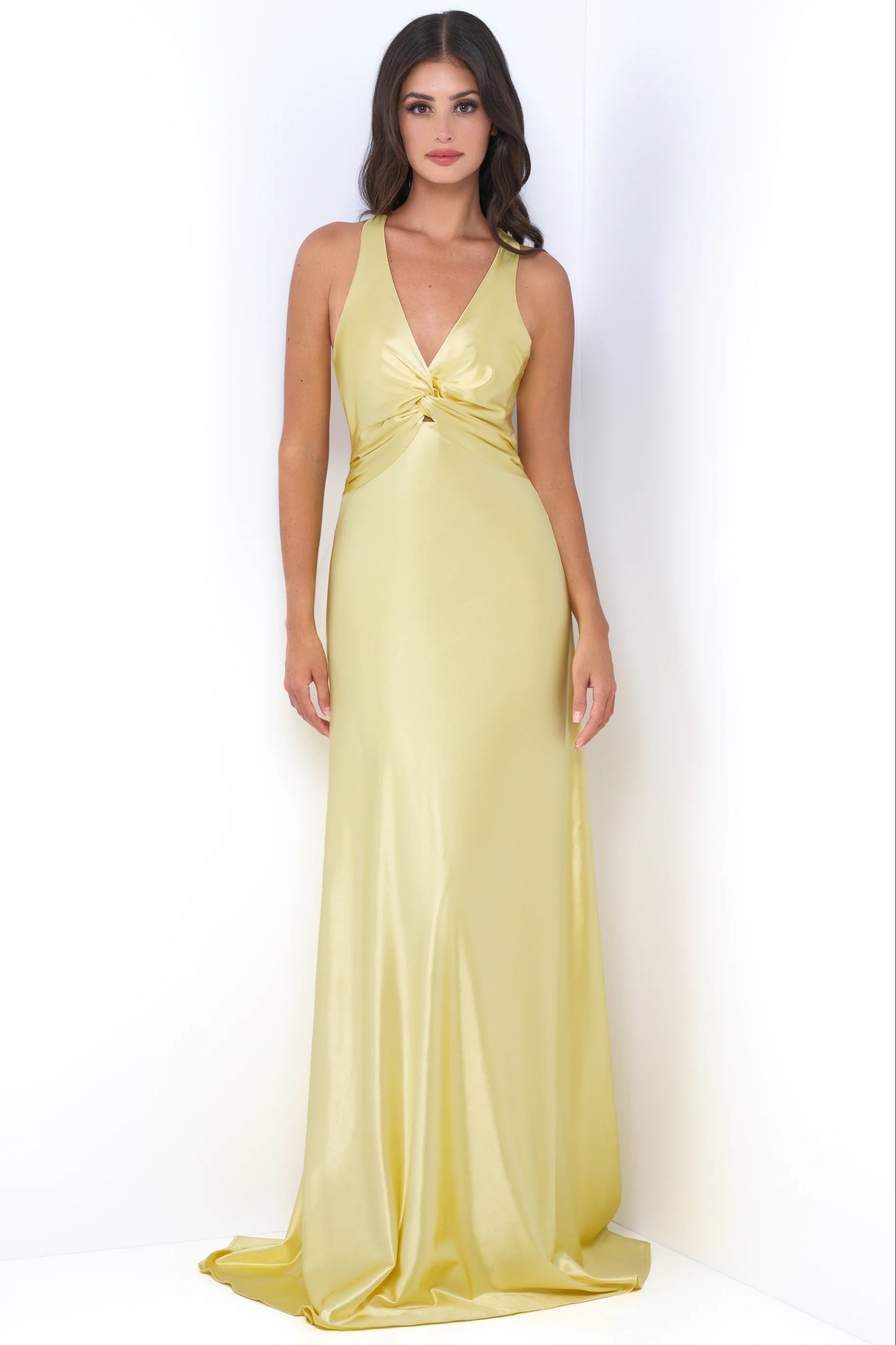 Odette Maxi Dress - Yellow - Open Back With Adjustable Bow Tie Detail - DestGlow