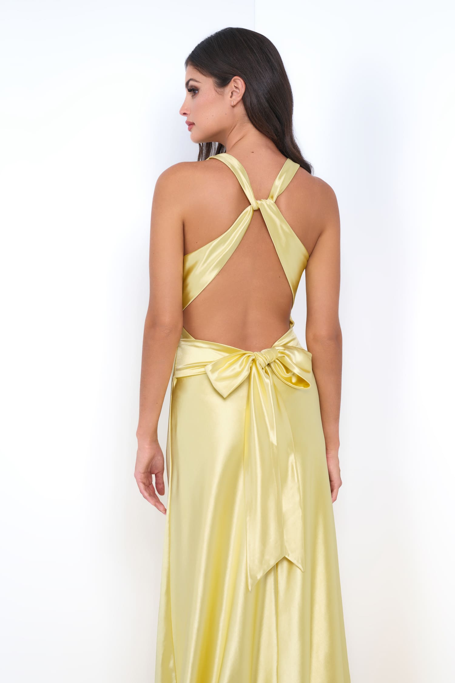 Odette Maxi Dress - Yellow - Open Back With Adjustable Bow Tie Detail - DestGlow