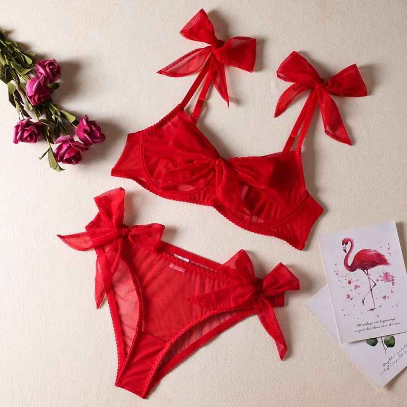 Seductive Scarlet 2 Piece Bow Lingerie Set