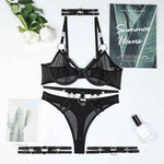 Obsession Strapped 4 Piece Black Lingerie Set - lingerie & underwear