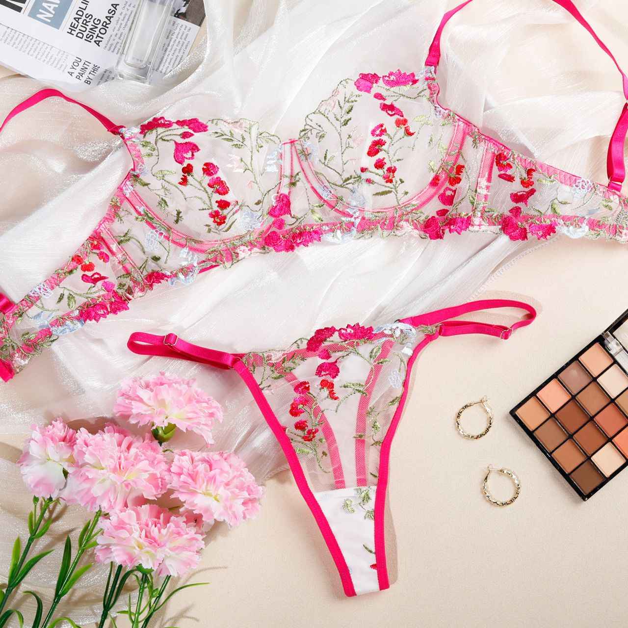 Wild Bloom Embroidered 2 Piece Lingerie Set
