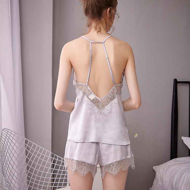 Moonlight Muse Satin & Lace Pajama Set