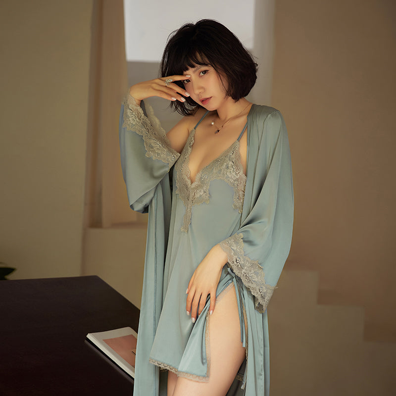 Madeline 3 Piece Satin & Lace Lingerie Set - DestGlow