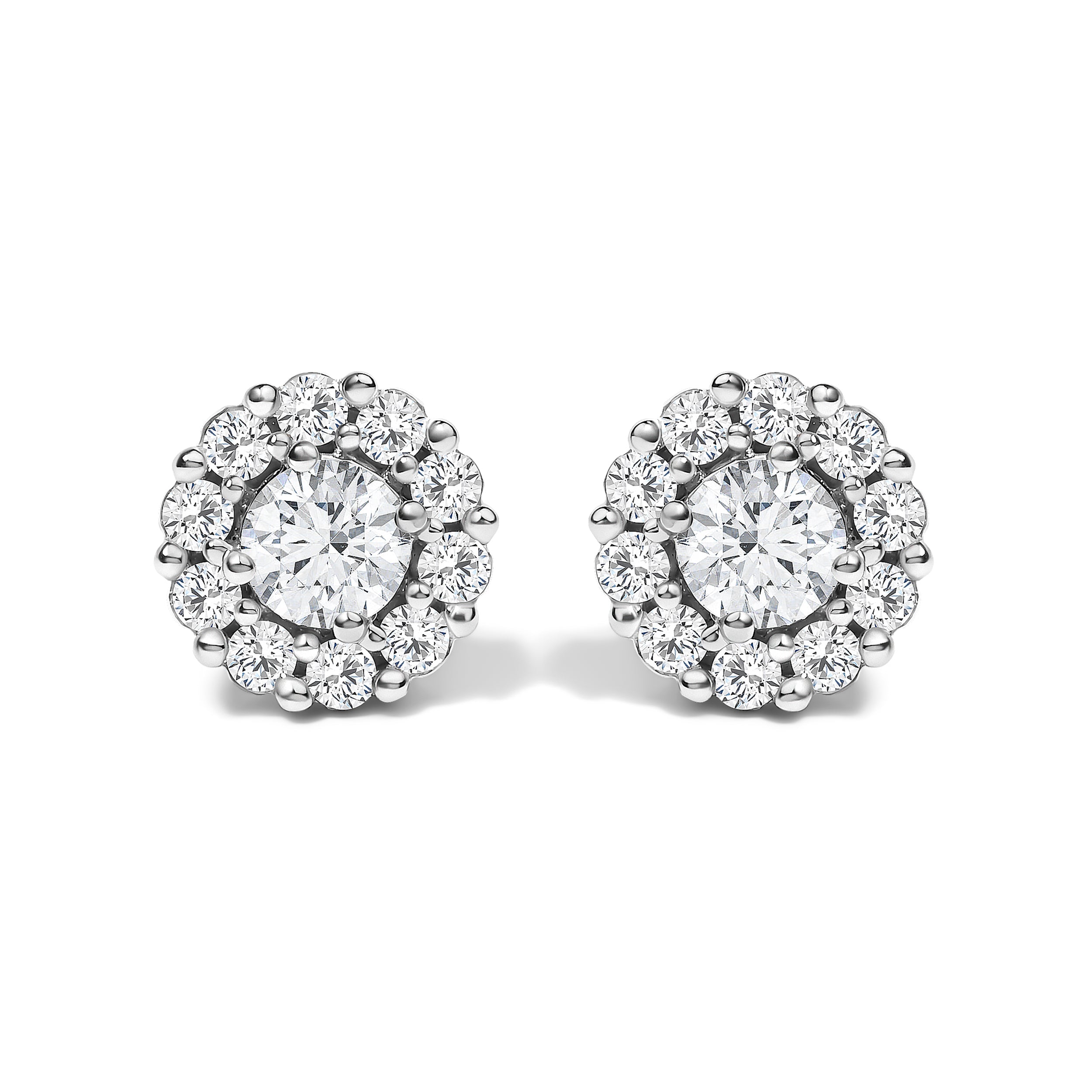 10K White Gold 1 1/2 Cttw Lab Grown Diamond Halo Stud Earrings DestGlow
