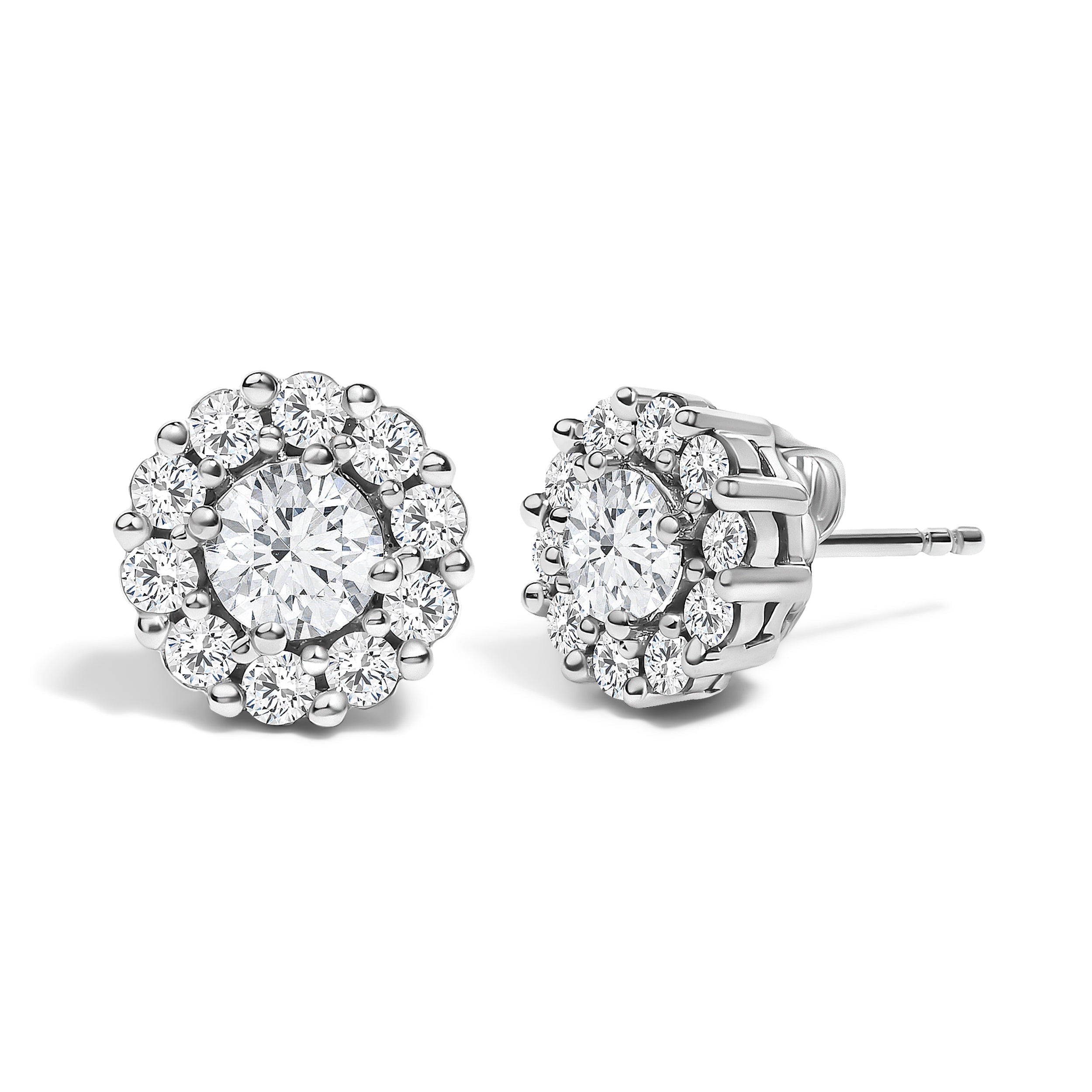 10K White Gold 1 1/2 Cttw Lab Grown Diamond Halo Stud Earrings DestGlow