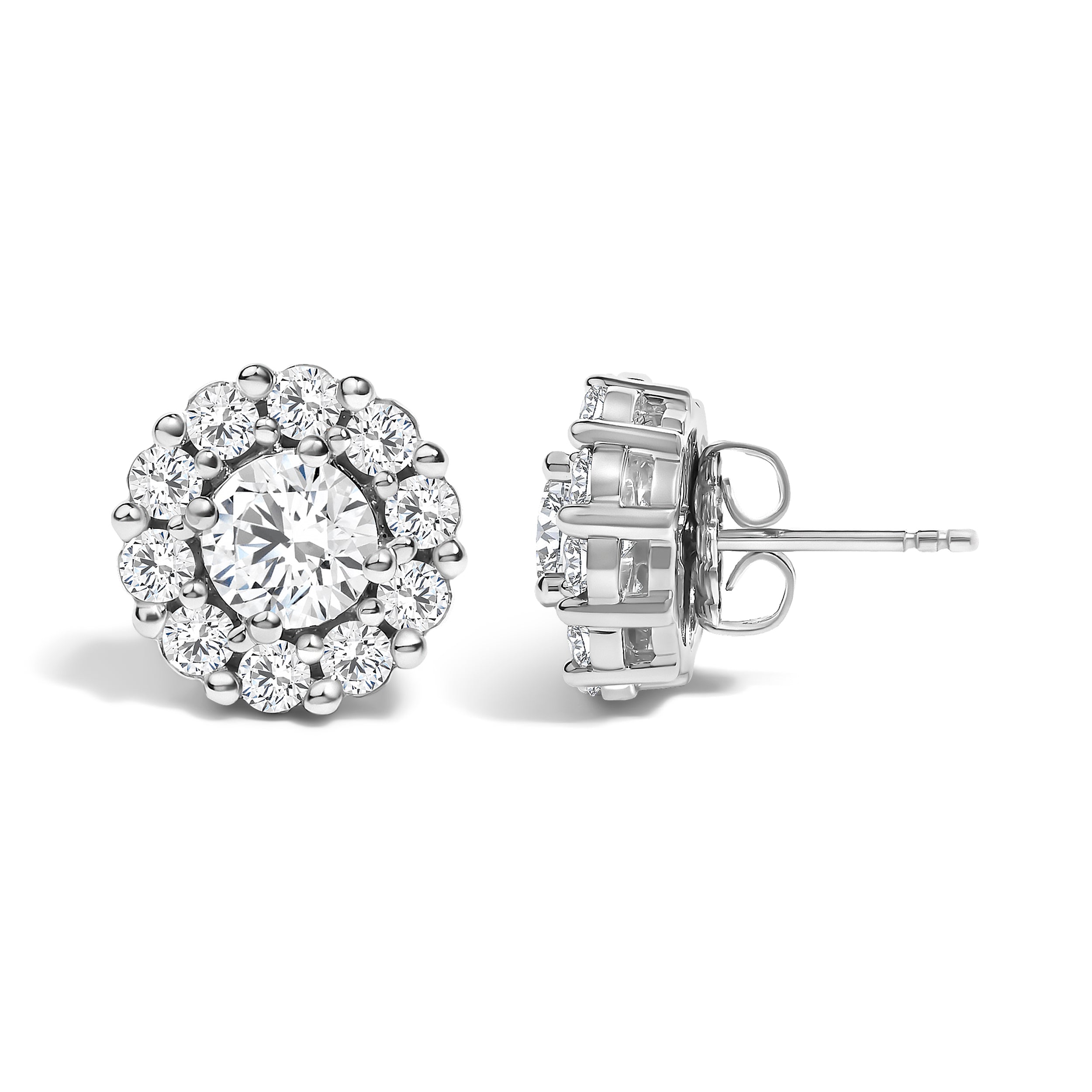 10K White Gold 3.0 Cttw Lab Grown Diamond Halo Stud Earrings DestGlow