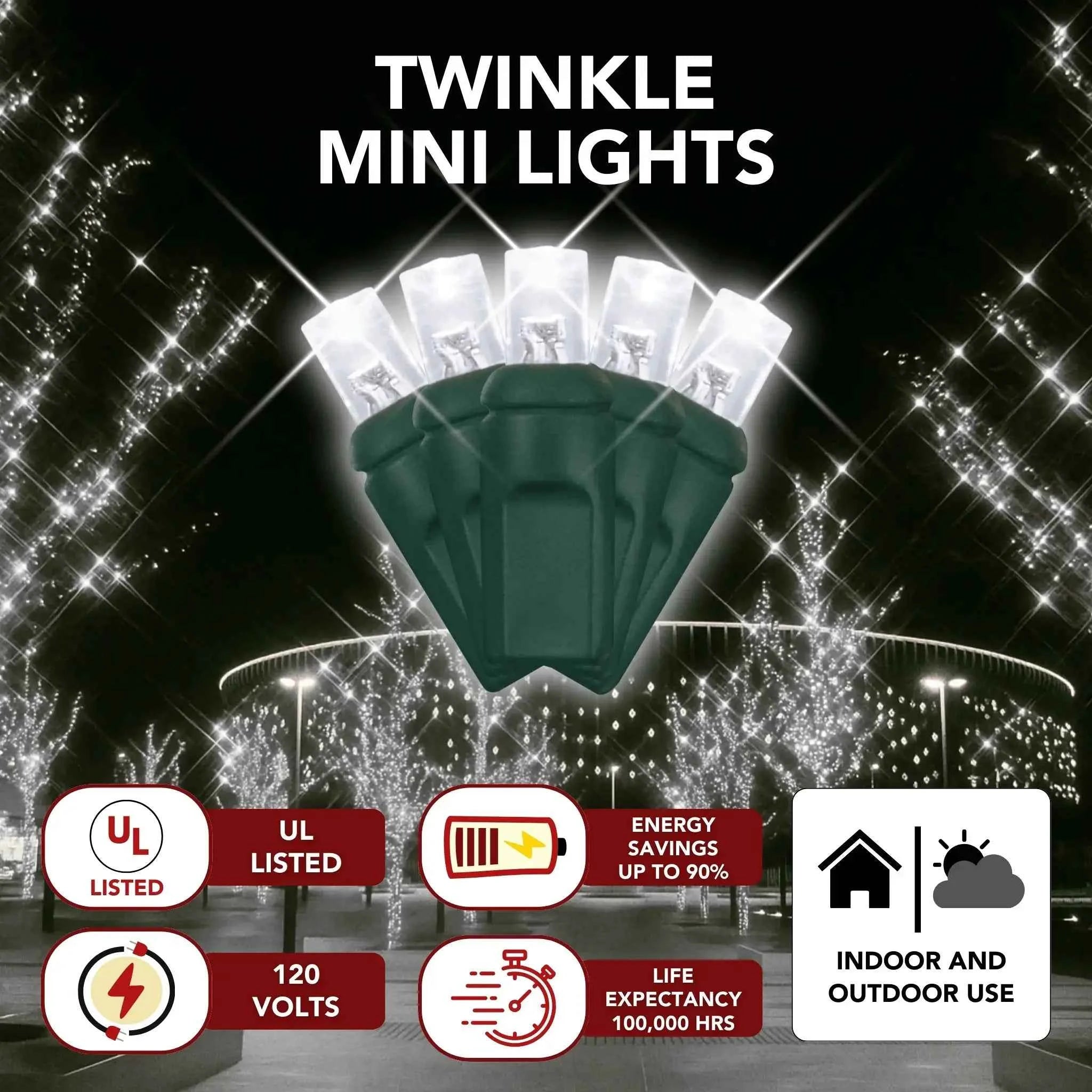 LED Mini Lights 5MM Pure White Twinkle Green Wire 6" Spacing