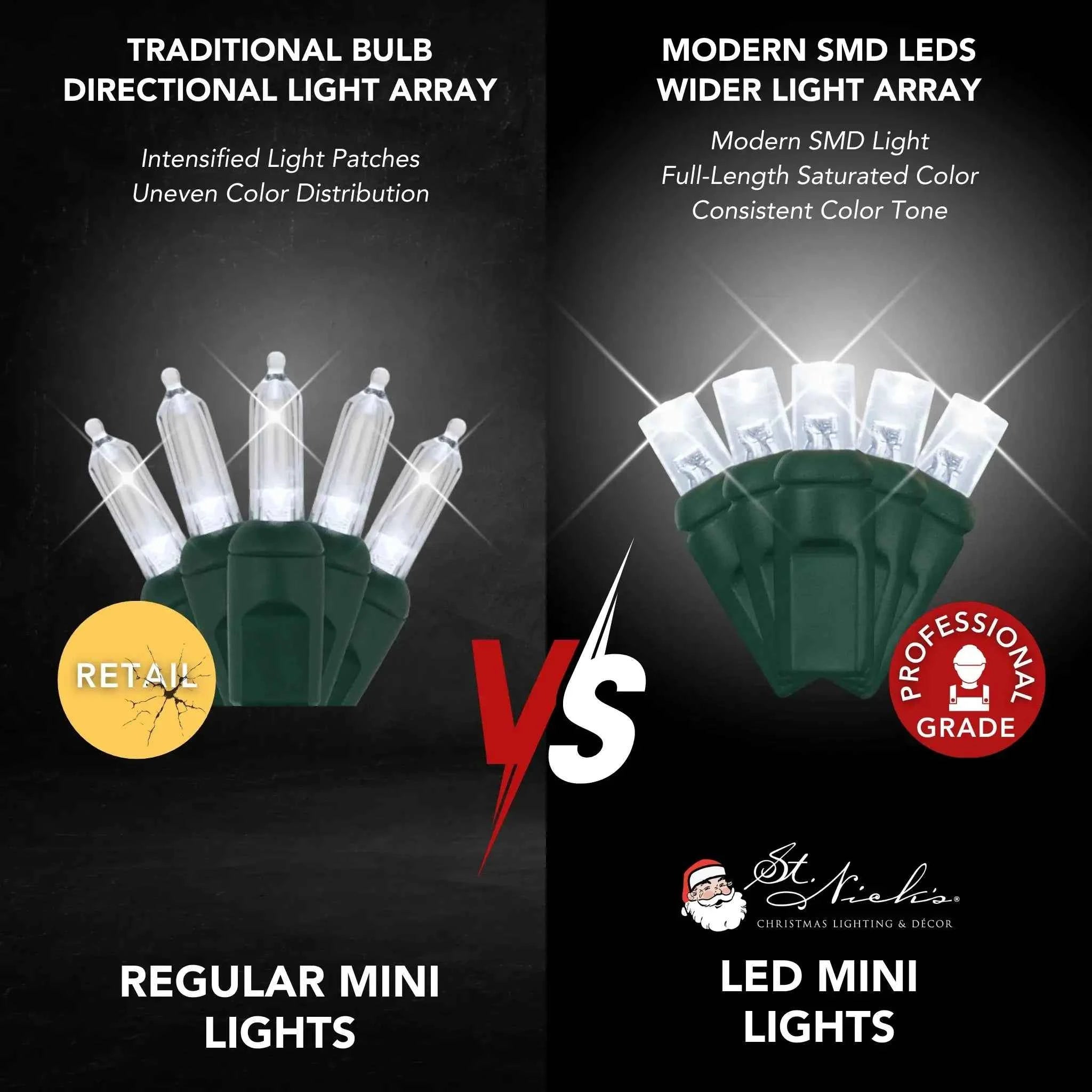 LED Mini Lights 5MM Pure White Twinkle Green Wire 6" Spacing