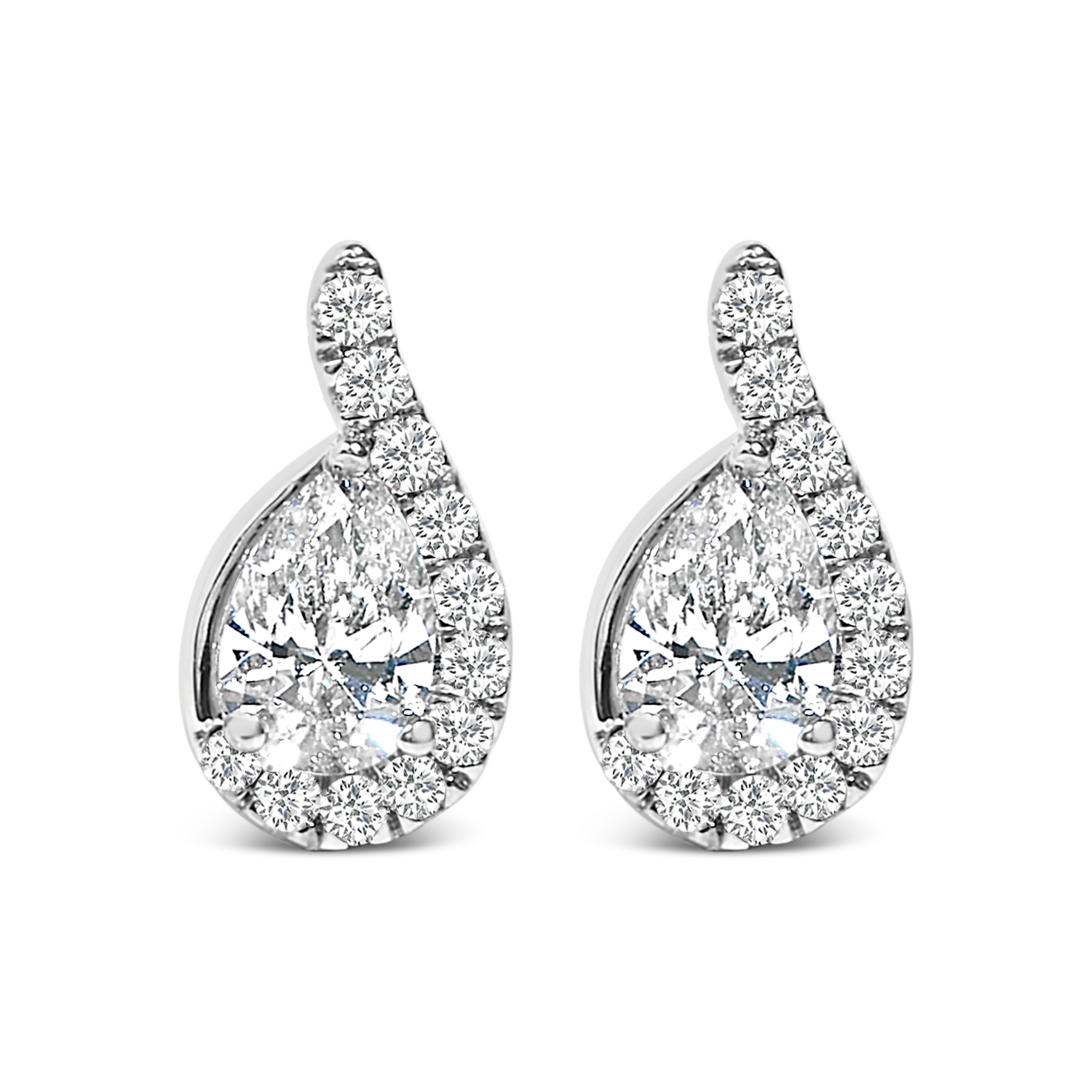 14K White Gold 5/8 Cttw Lab Grown Diamond Tear Drop Halo Stud Earring DestGlow