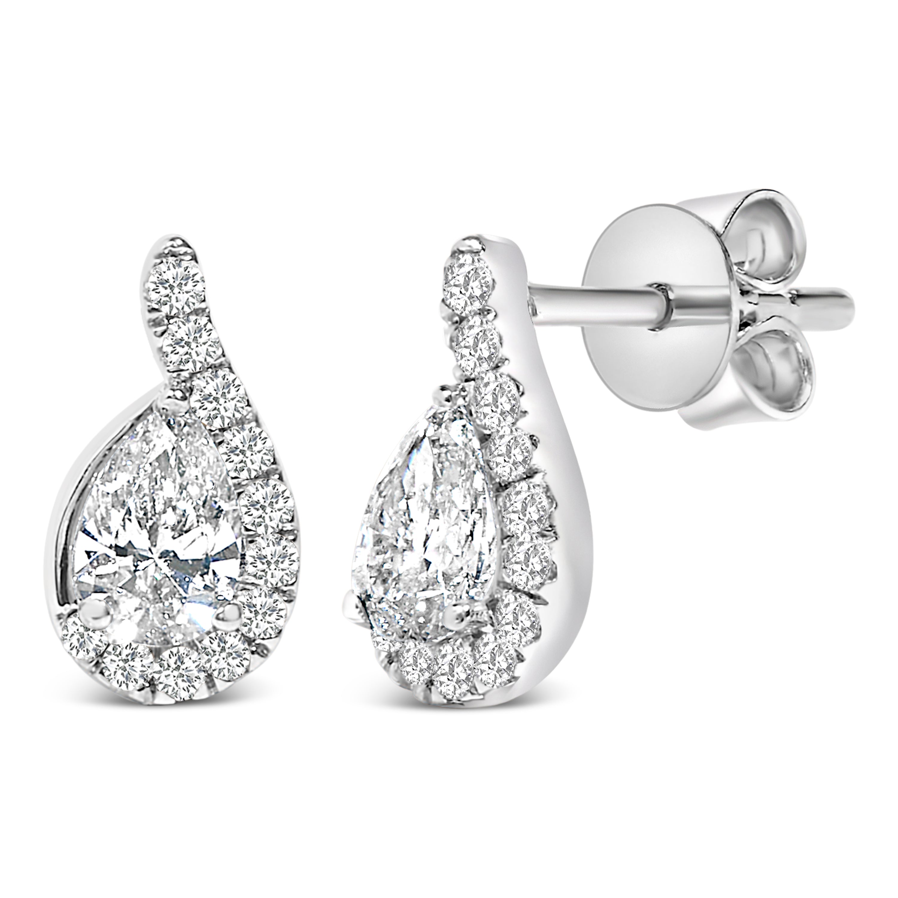 14K White Gold 5/8 Cttw Lab Grown Diamond Tear Drop Halo Stud Earring DestGlow