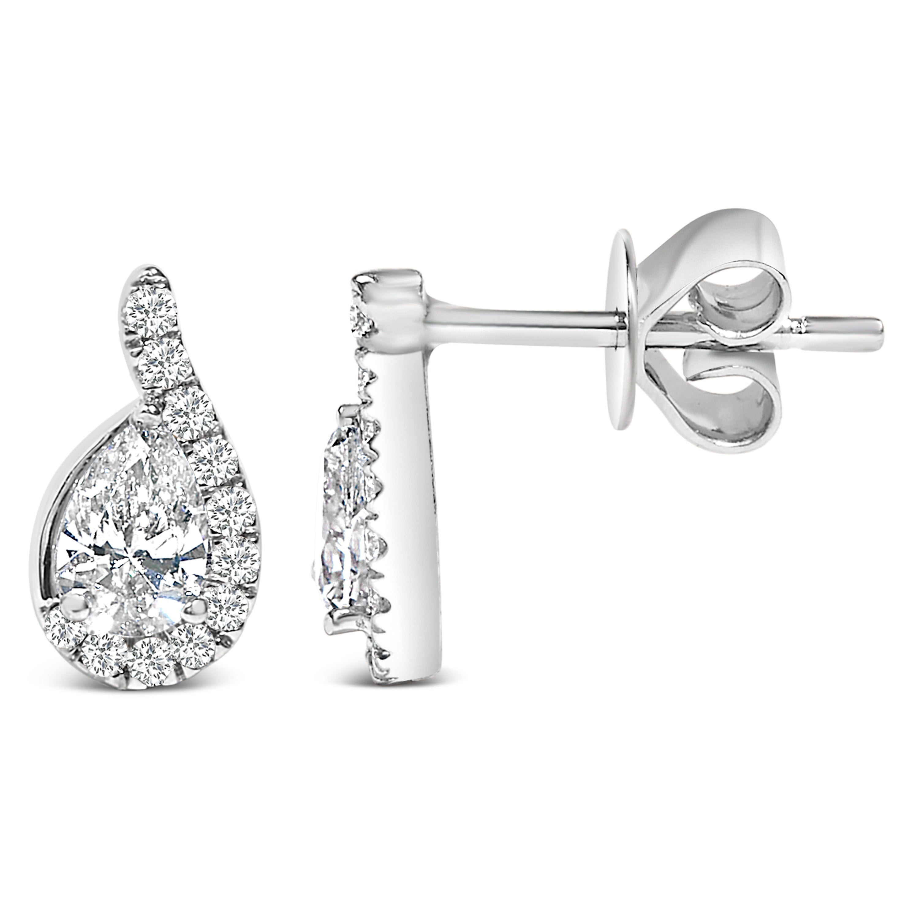 14K White Gold 5/8 Cttw Lab Grown Diamond Tear Drop Halo Stud Earring DestGlow