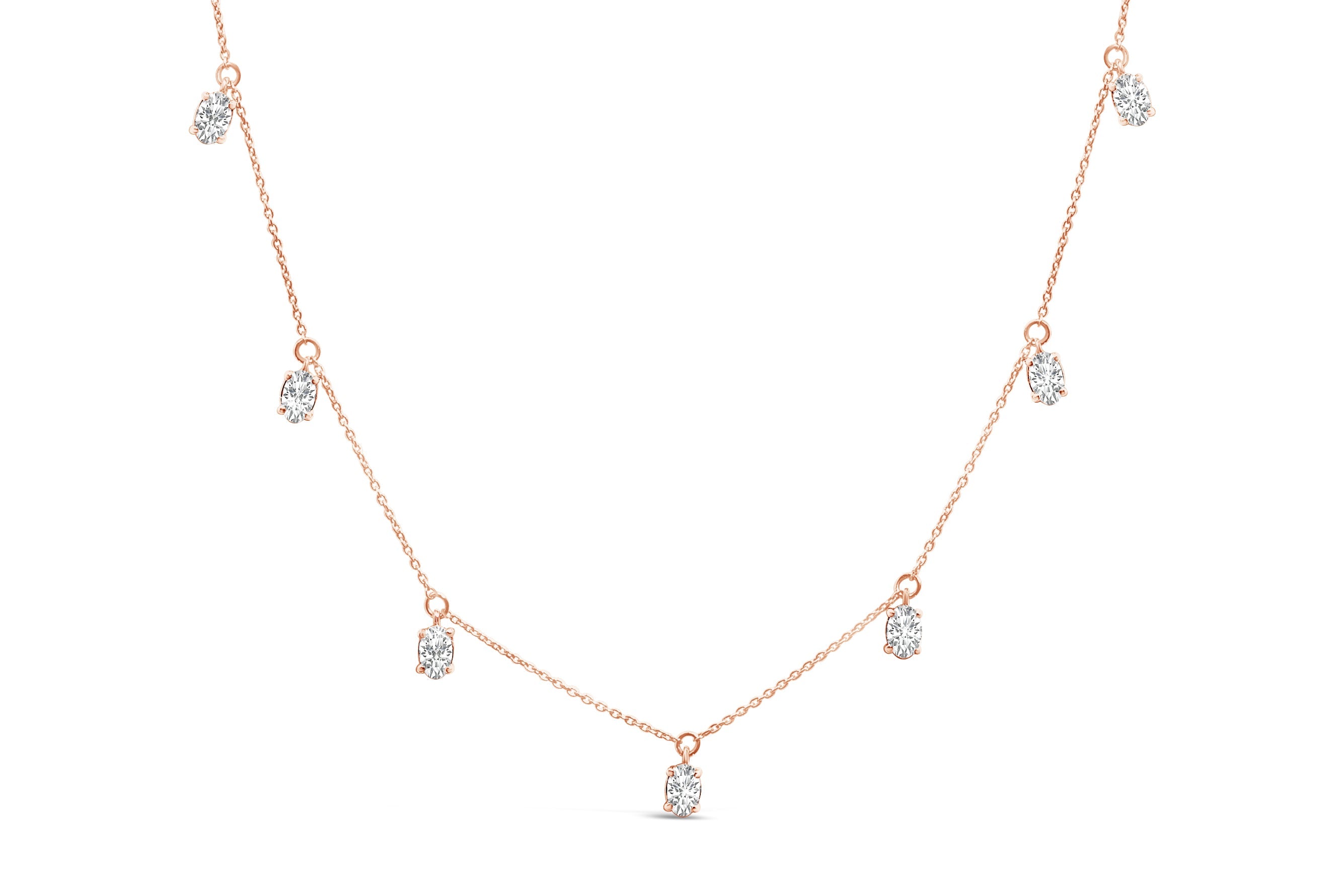 14K Rose Gold 1 3/8 Cttw Oval Lab Grown Diamond Dangle Station Necklace - 17" Inches by Bids.com
