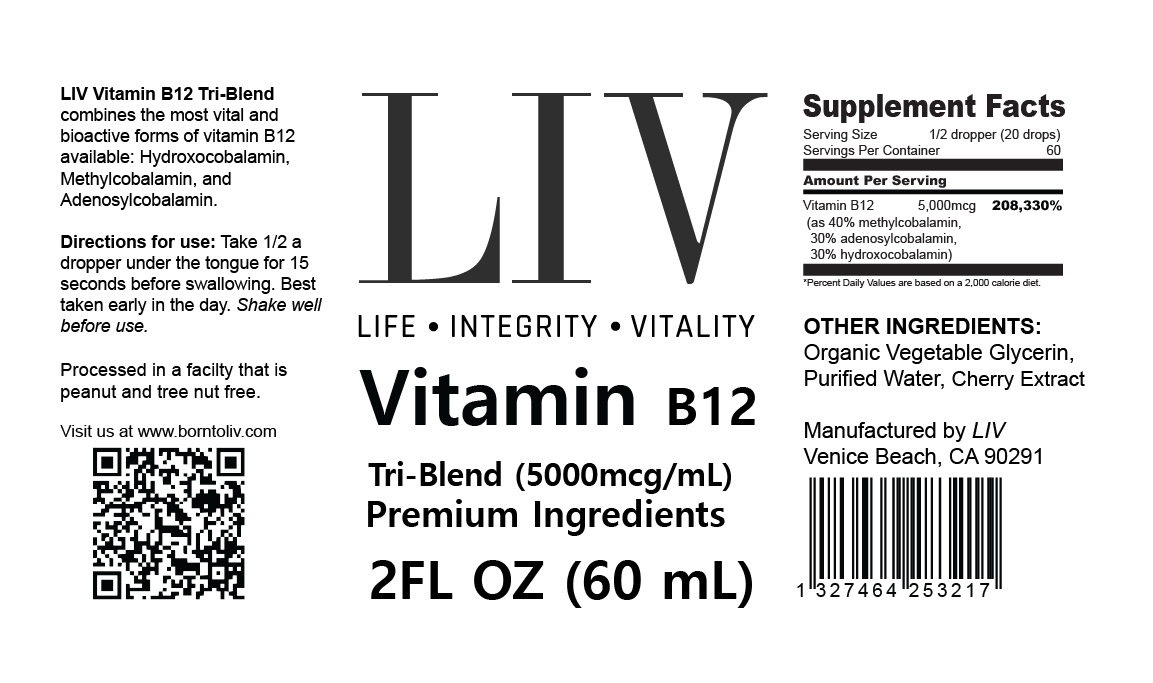 Vitamin B12 Tri-Blend Liquid Energy Booster (5000mcg, 60 servings) by LIV