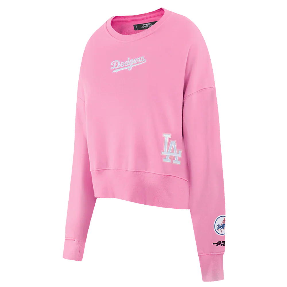 Pro Standard Womens LA Dodgers Cropped Wingspan Crewneck - Pink by Denim Exchange