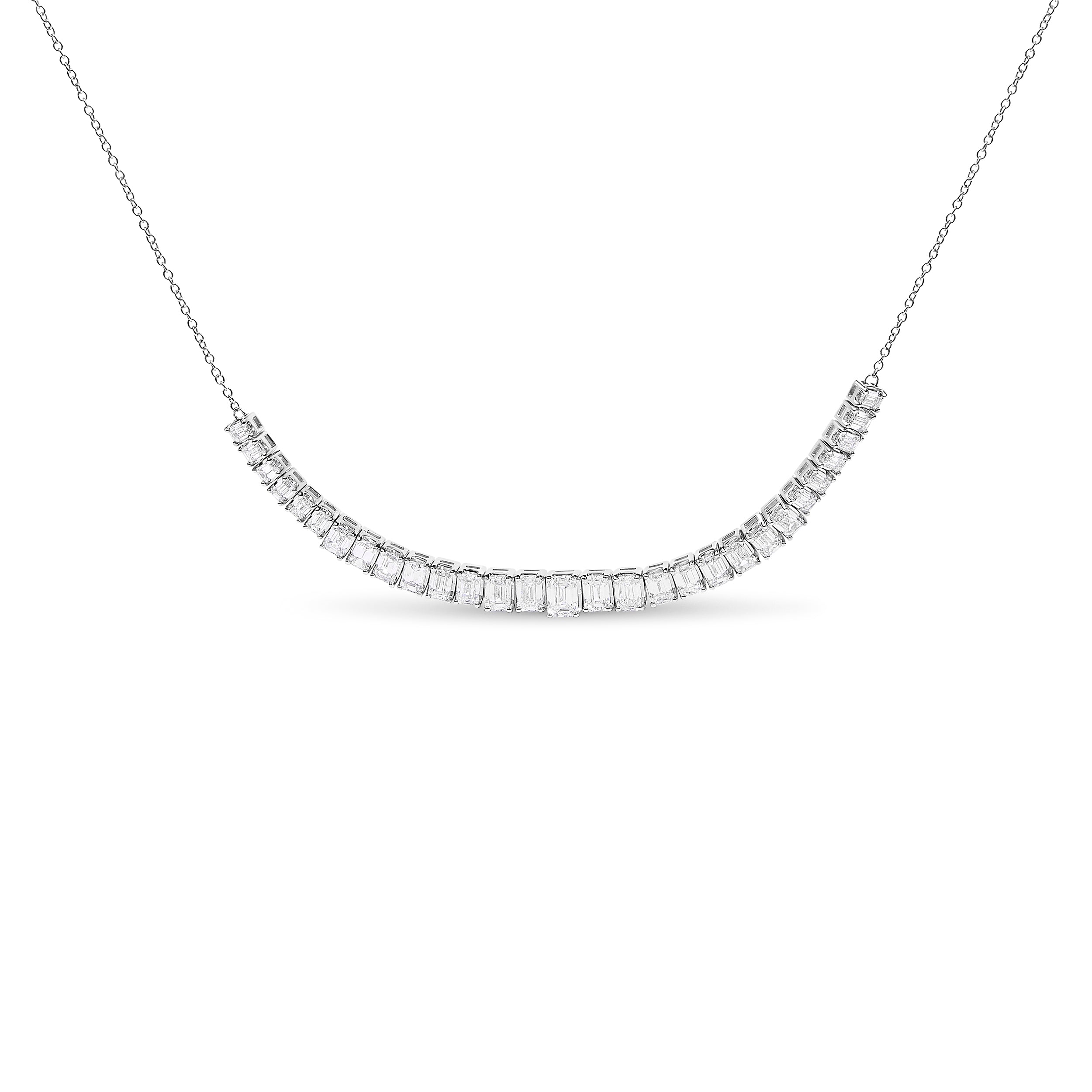 14K White Gold Lab Grown Diamond 5.0 Cttw Emerald Cut Station Necklace DestGlow