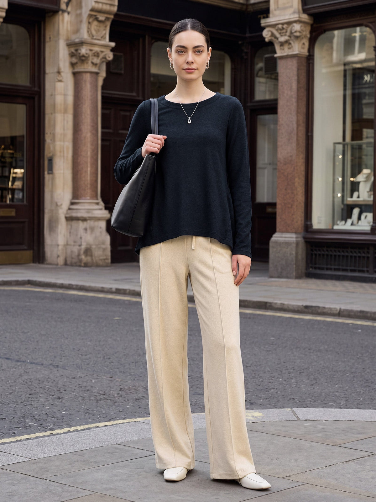 Wool Panelled Ruched Asymmetric Hem Top KALISTA