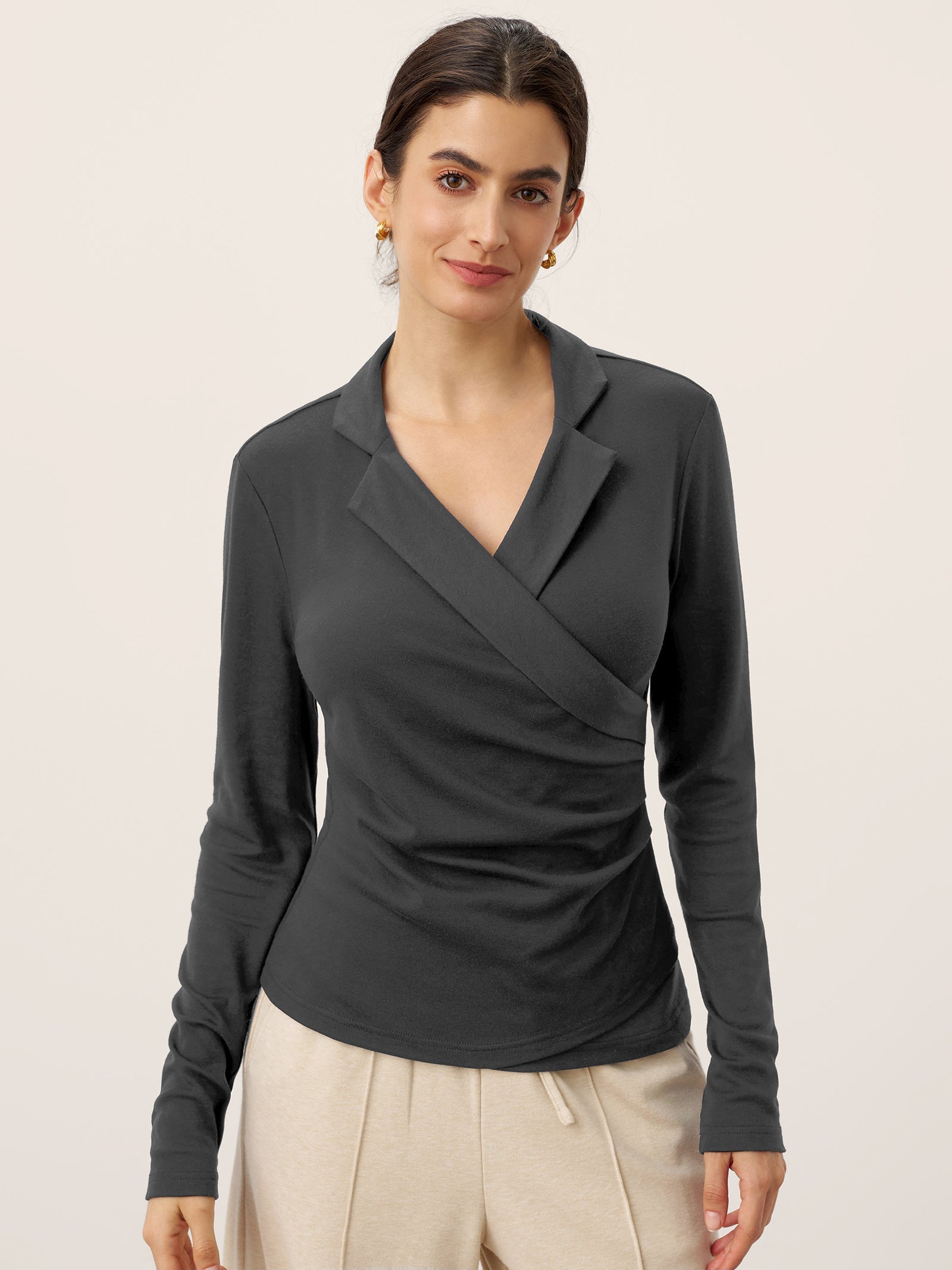 Wool Asymmetric Side Ruched Stretch Top BRIONY by LINTICO
