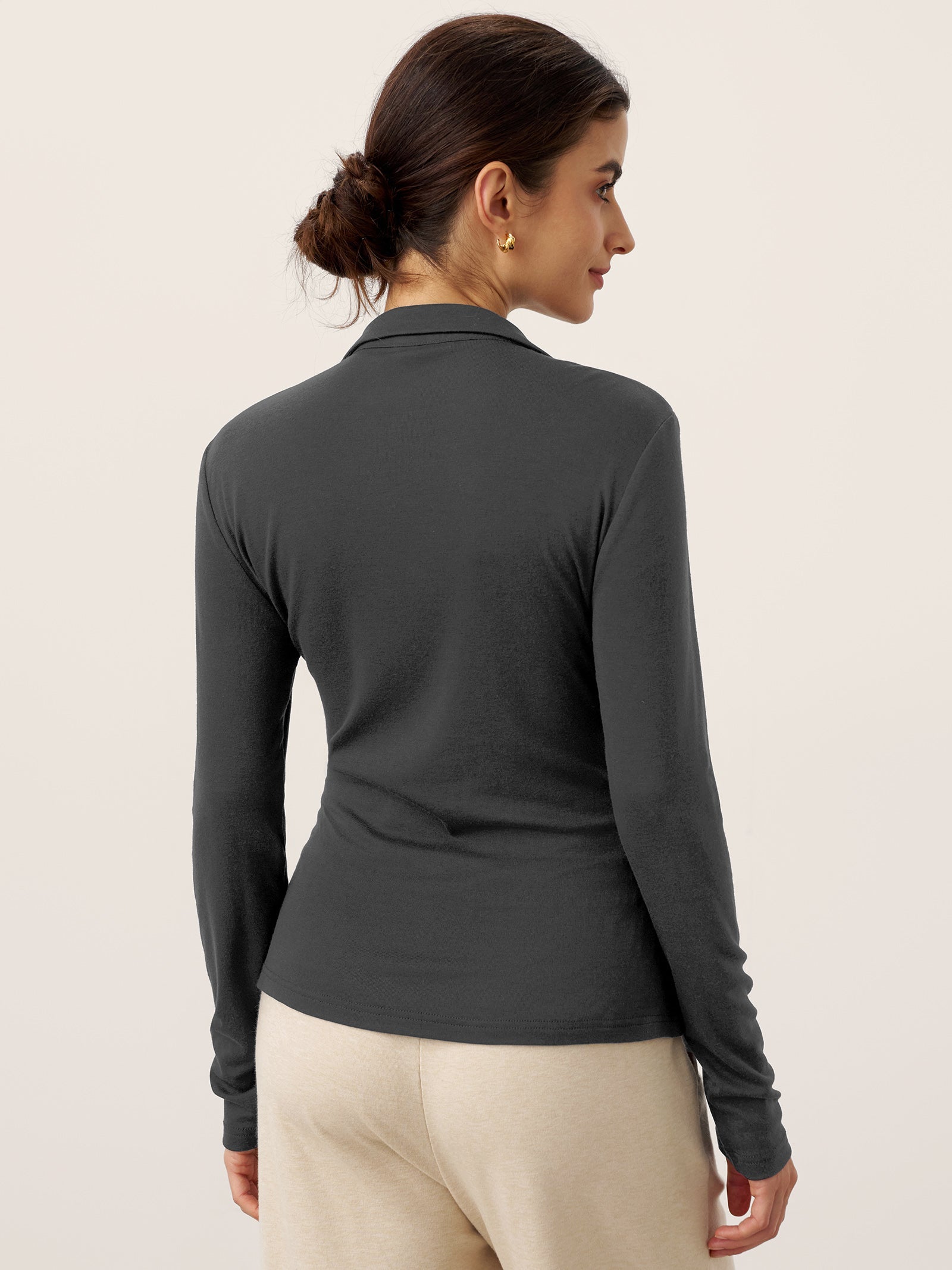 Wool Asymmetric Side Ruched Stretch Top BRIONY by LINTICO