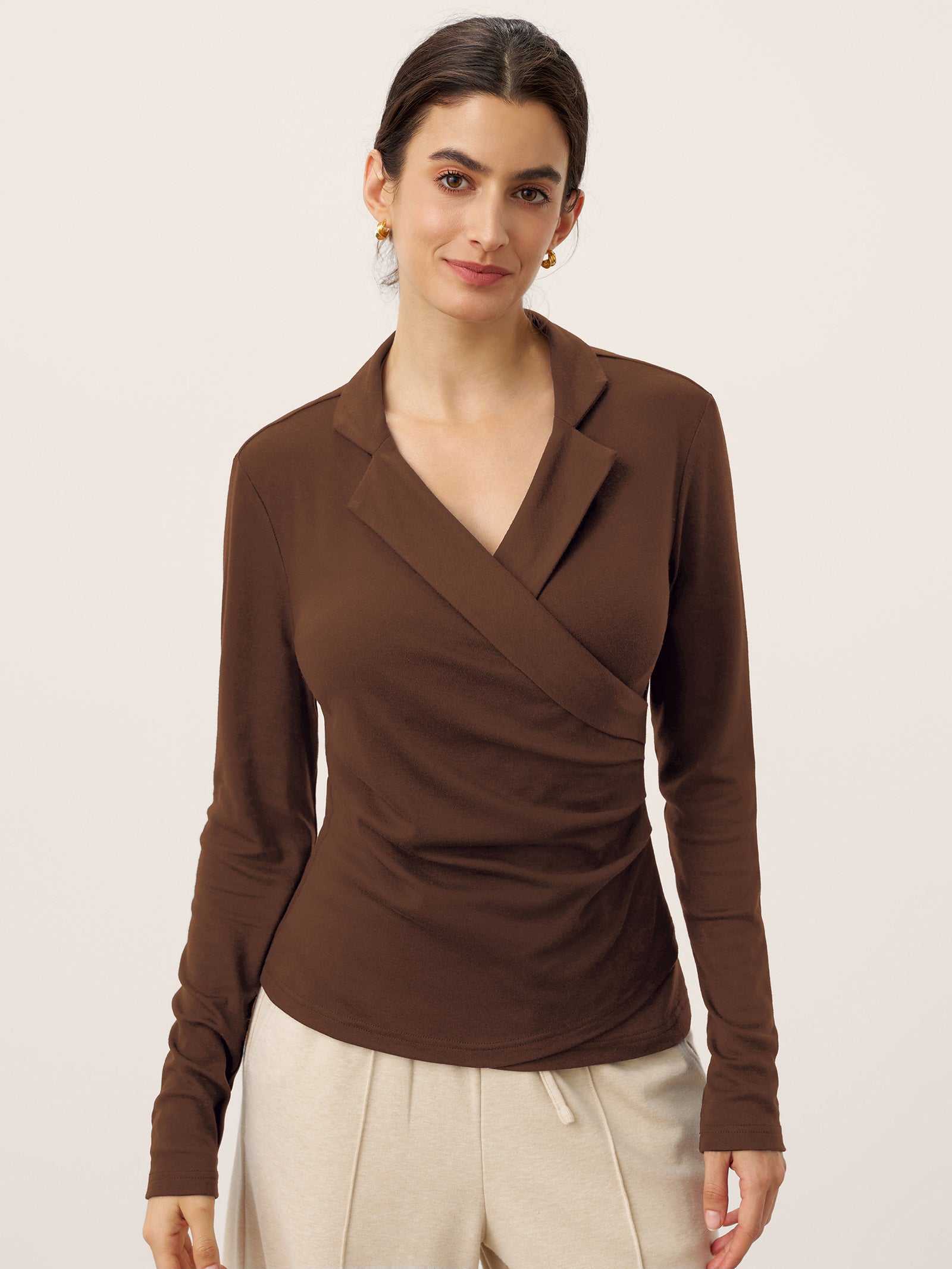 Wool Asymmetric Side Ruched Stretch Top BRIONY by LINTICO