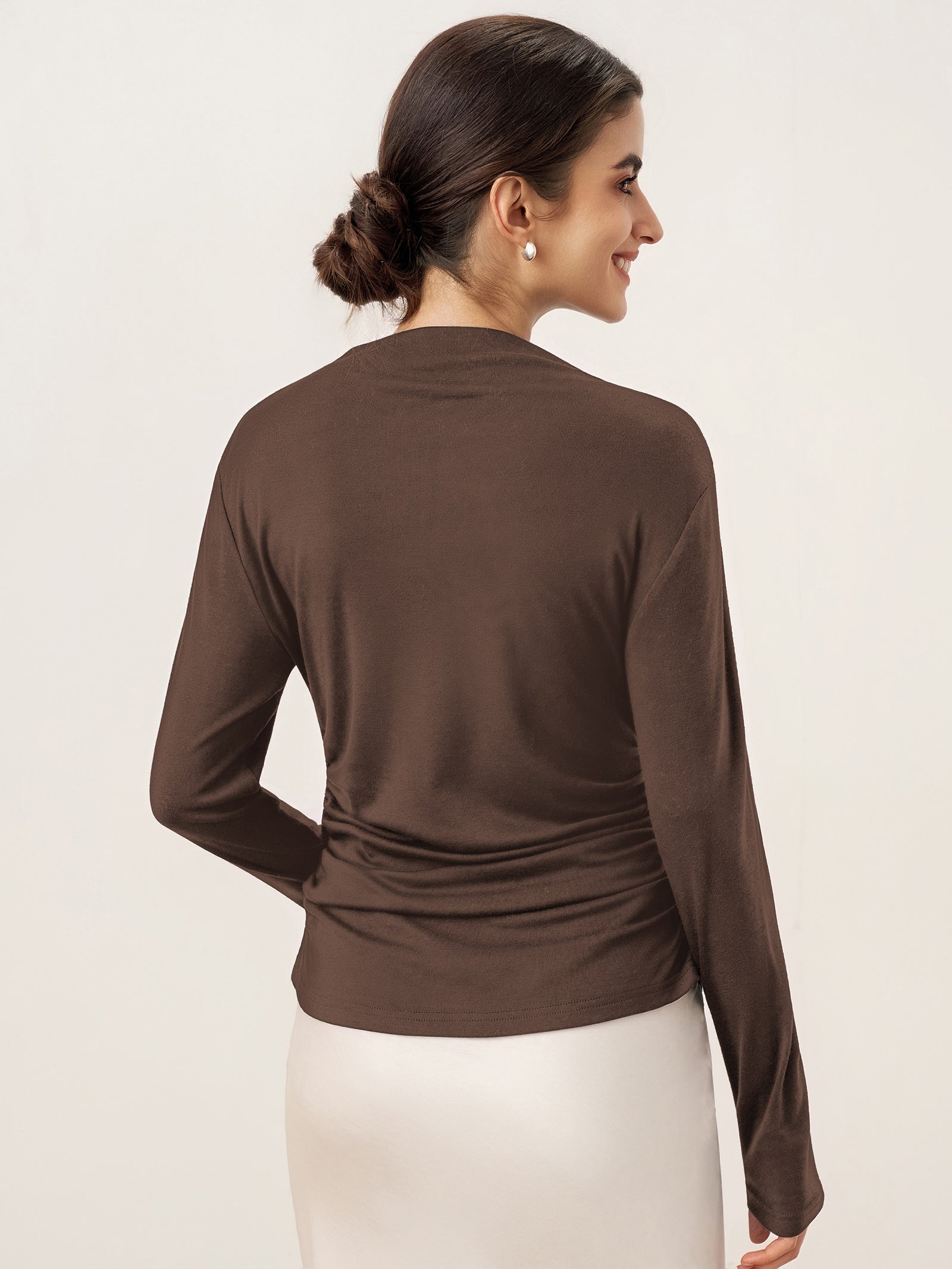 Wool Mock Neck Waist Pleat Top ISOLDE by LINTICO