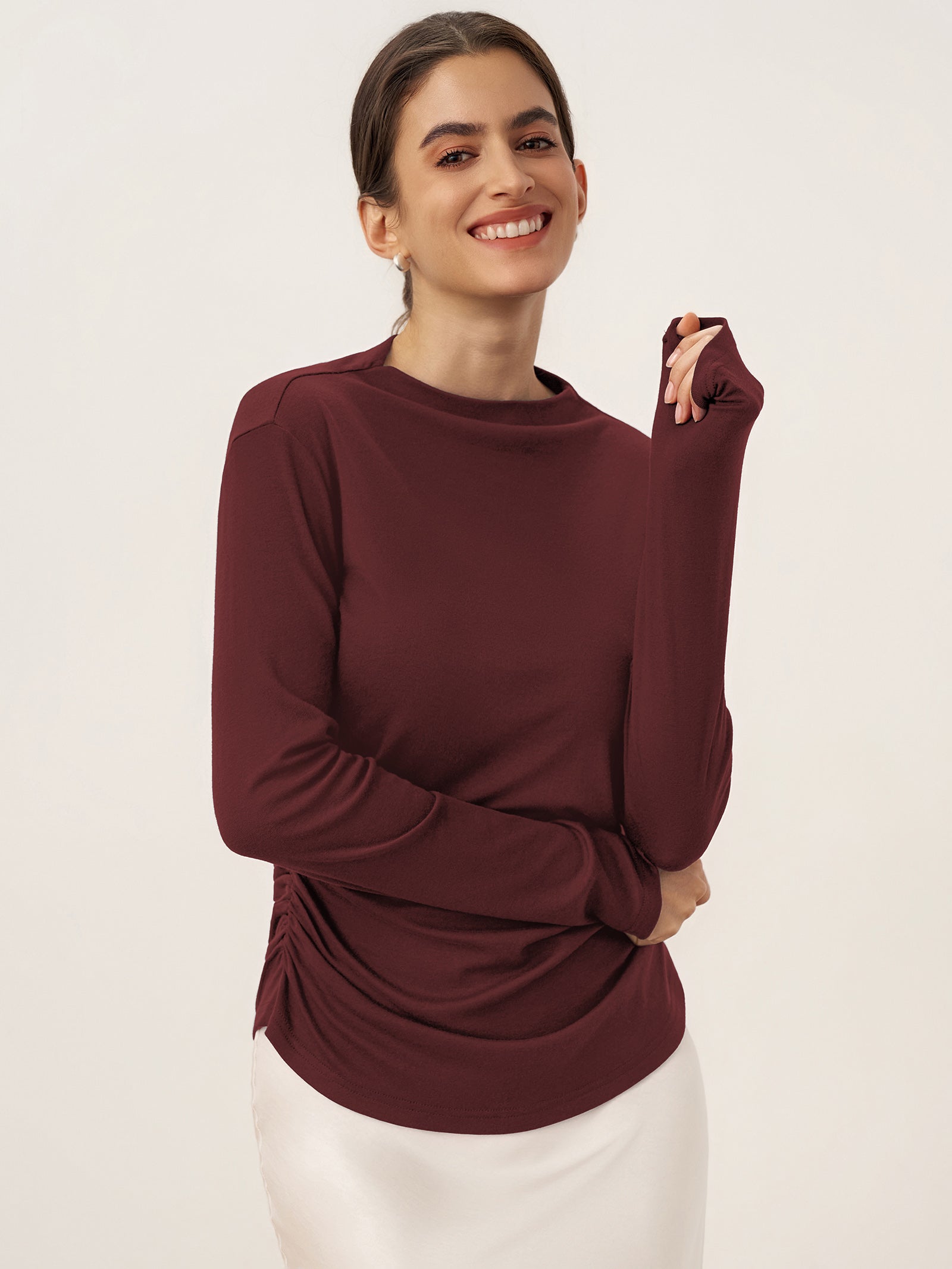 Wool Mock Neck Waist Pleat Top ISOLDE by LINTICO