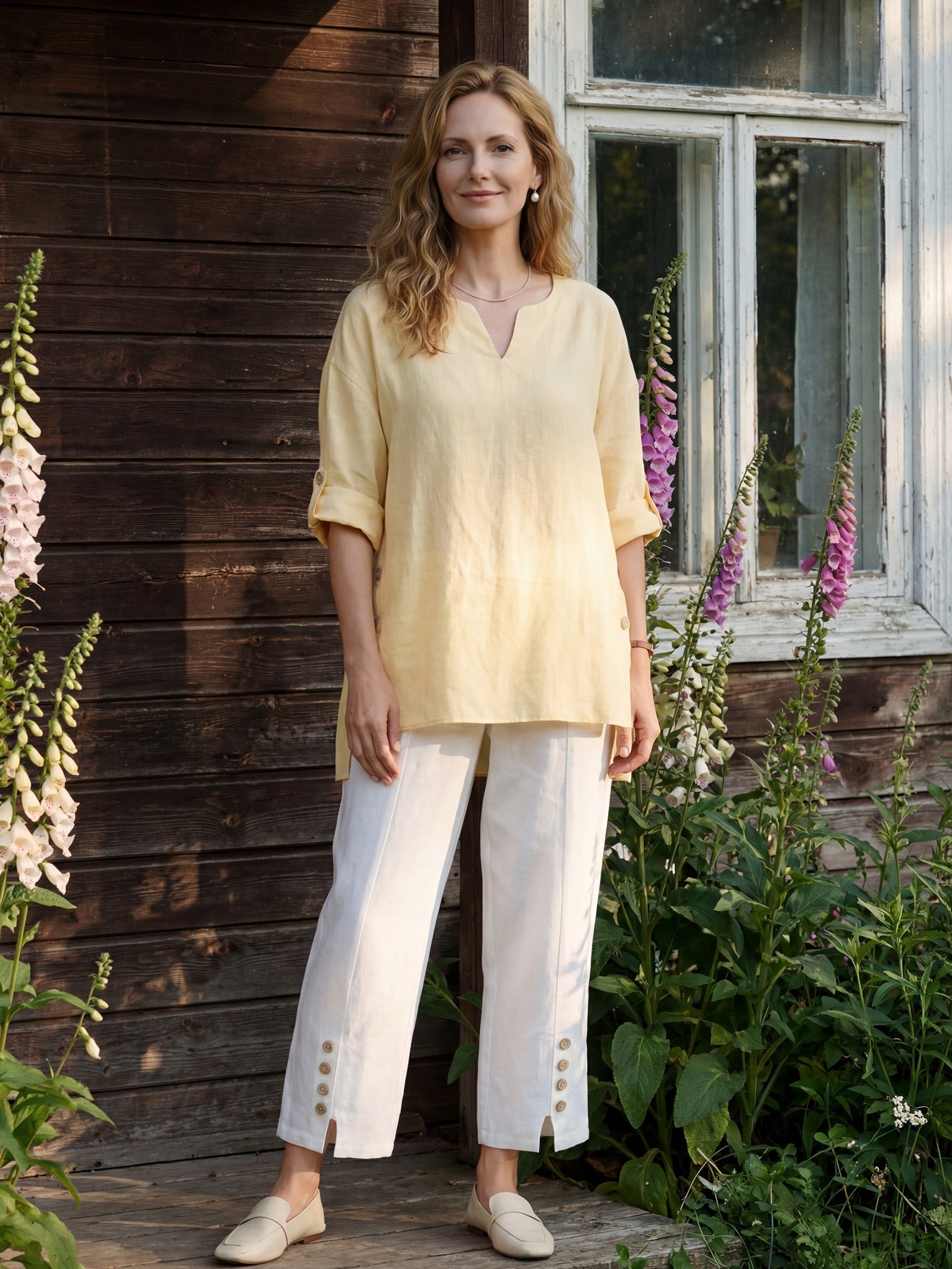 100% Linen Curved-Hem Oversized Top DAPHNEA DestGlow