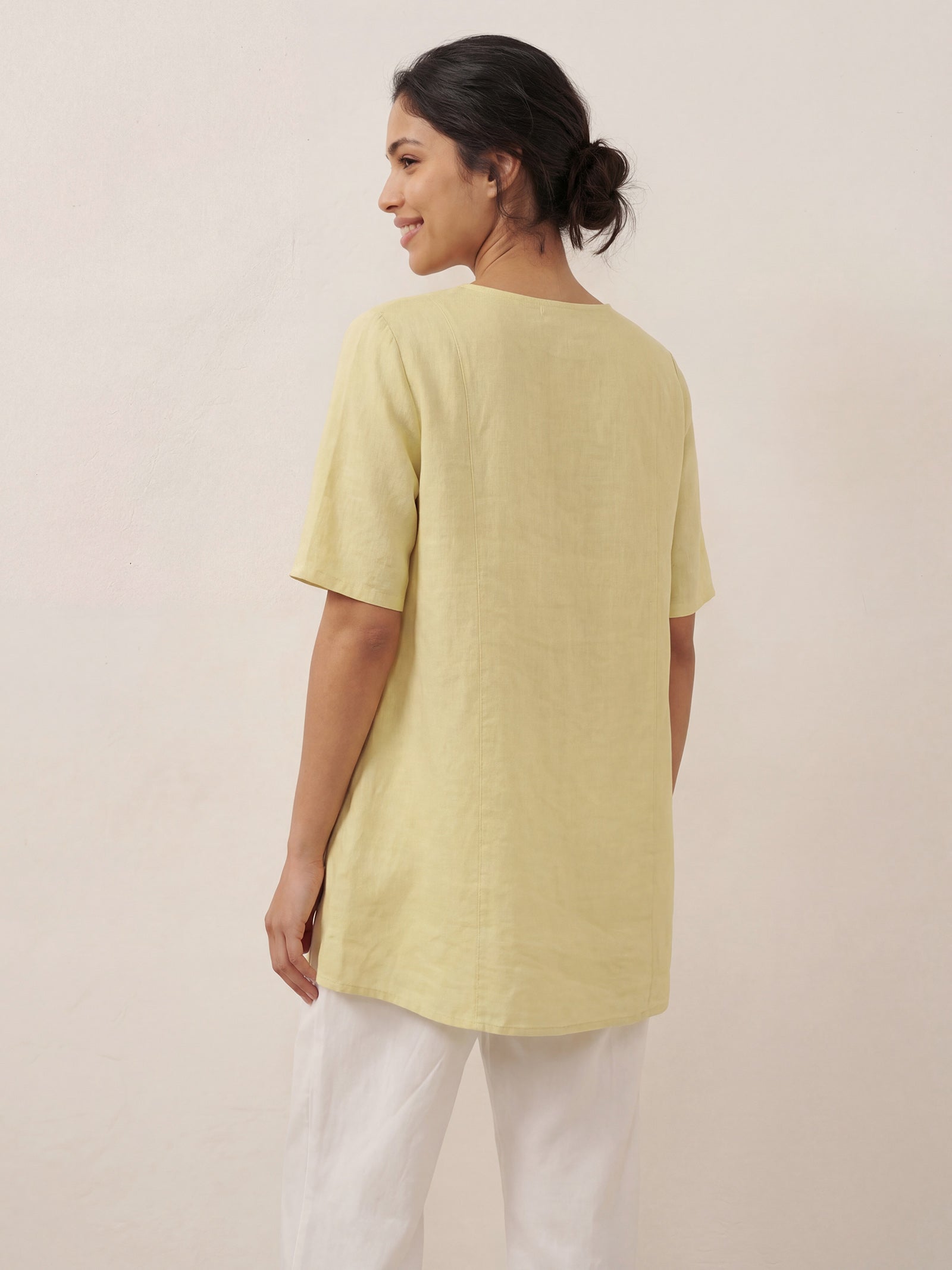 100% Linen Asymmetric Hem Long Top ISLA by LINTICO