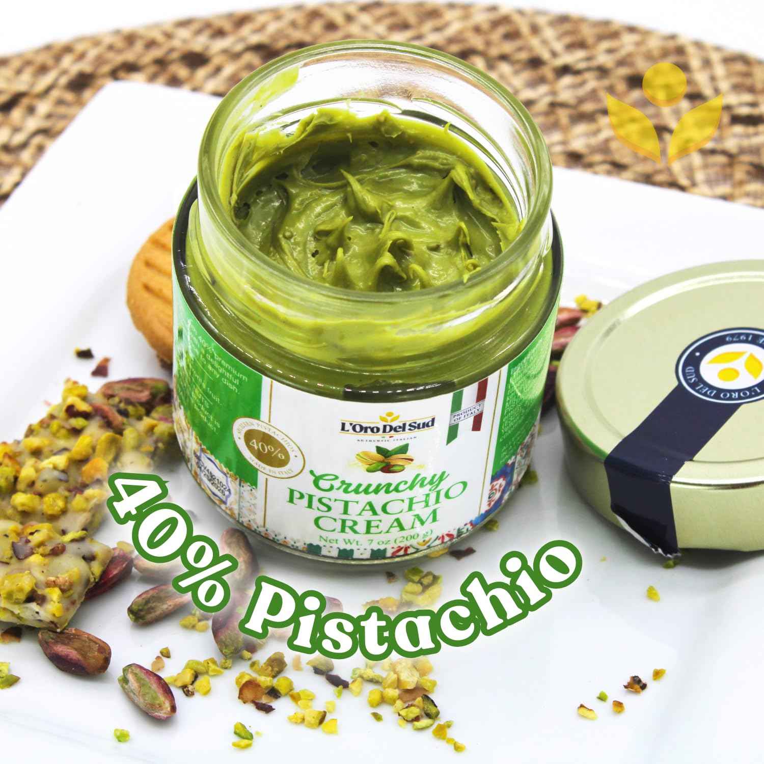 LOro Del Sud, Crunchy Pistachio Cream Premium 40% Pistachios, 7oz (200g)
