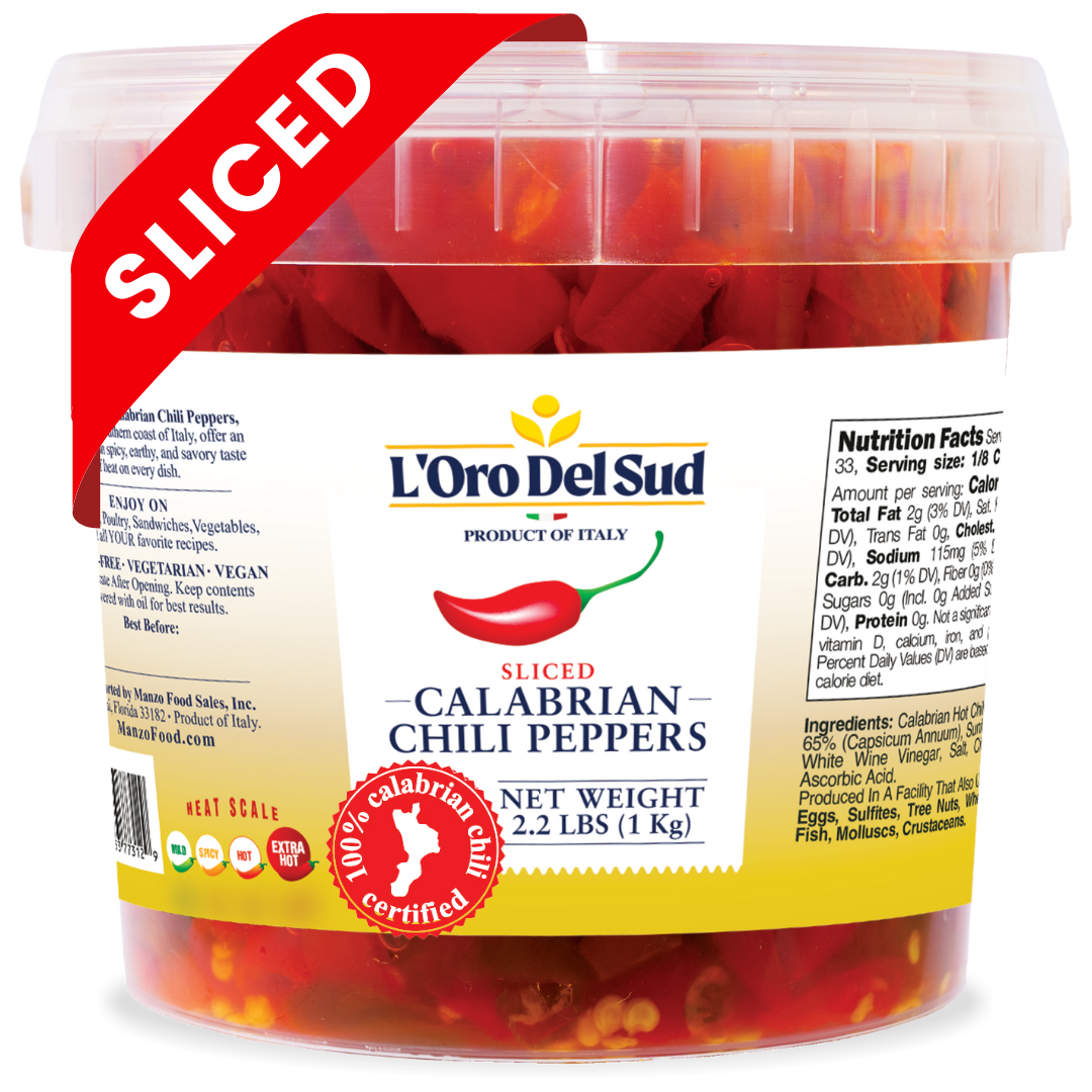 L’Oro Del Sud, Sliced Calabrian Chili Peppers, 2.2 lb (1 kg)