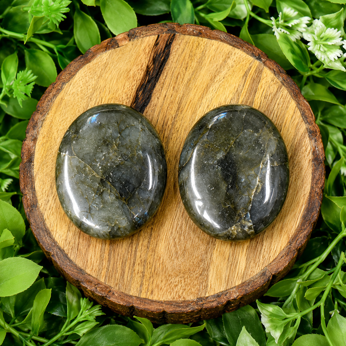 Labradorite Flat Stone, Polished Oval Flat Palm Stones DestGlow