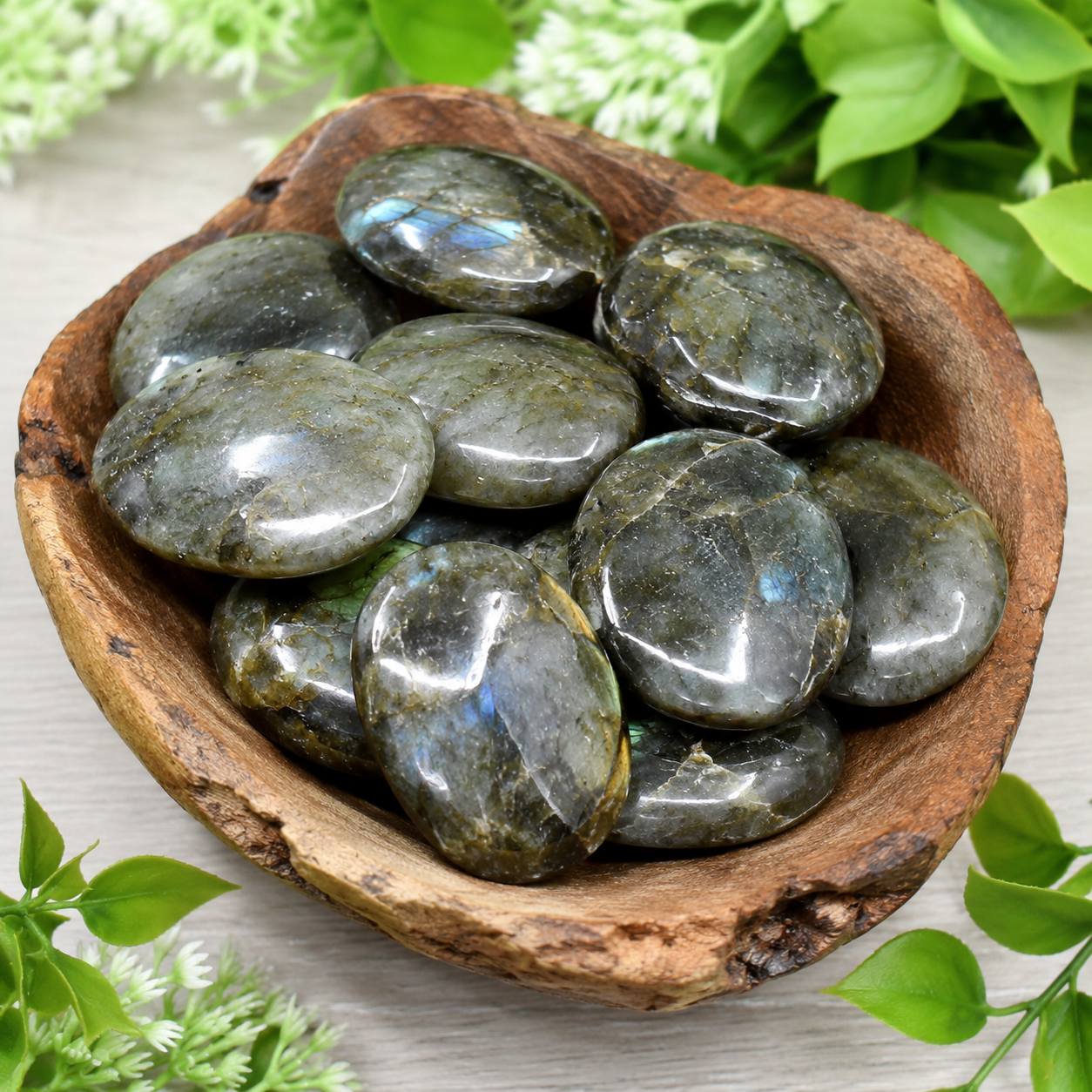 Labradorite Flat Stone, Polished Oval Flat Palm Stones DestGlow