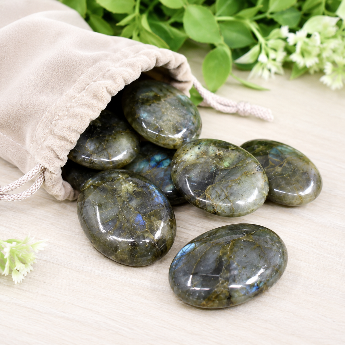 Labradorite Flat Stone, Polished Oval Flat Palm Stones DestGlow