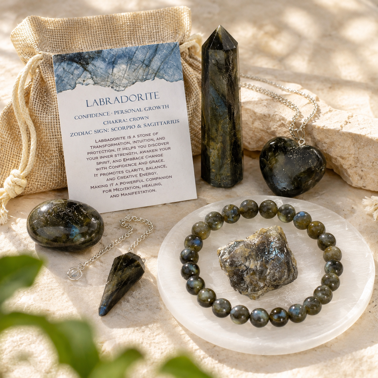 Labradorite Crystal Gift Set For Emotional Support and Protection, Real Polished Gemstones. DestGlow