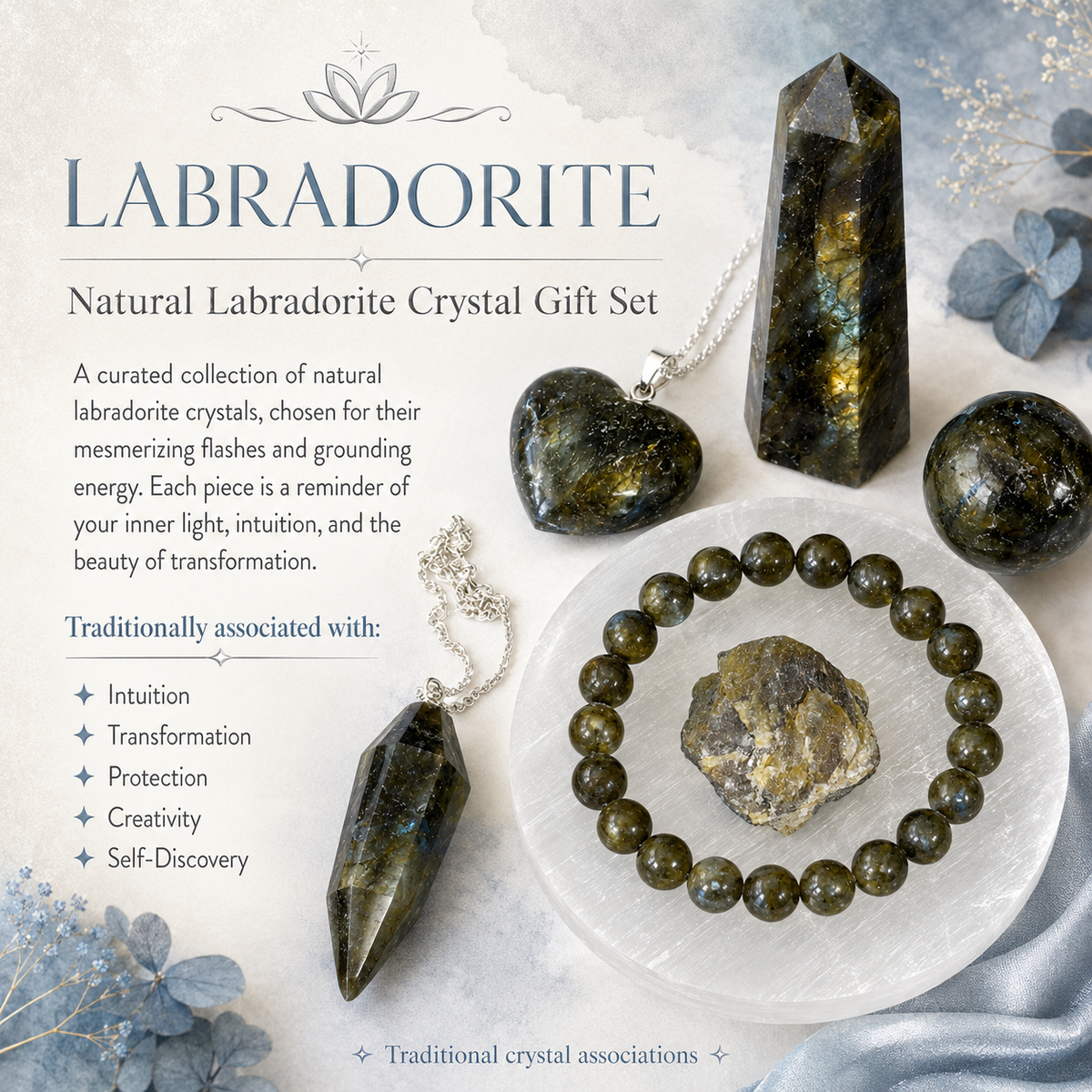 Labradorite Crystal Gift Set For Emotional Support and Protection, Real Polished Gemstones. DestGlow