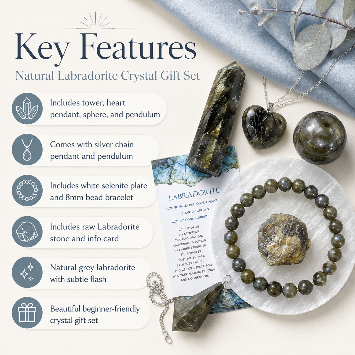 Labradorite Crystal Gift Set For Emotional Support and Protection, Real Polished Gemstones. DestGlow