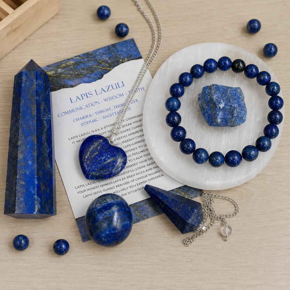 Lapis Lazuli Crystal Gift Set For Emotional Support and Protection, Real Polished Gemstones. DestGlow