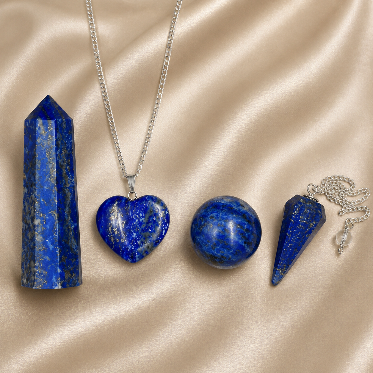 Lapis Lazuli Crystal Gift Set For Emotional Support and Protection, Real Polished Gemstones. DestGlow