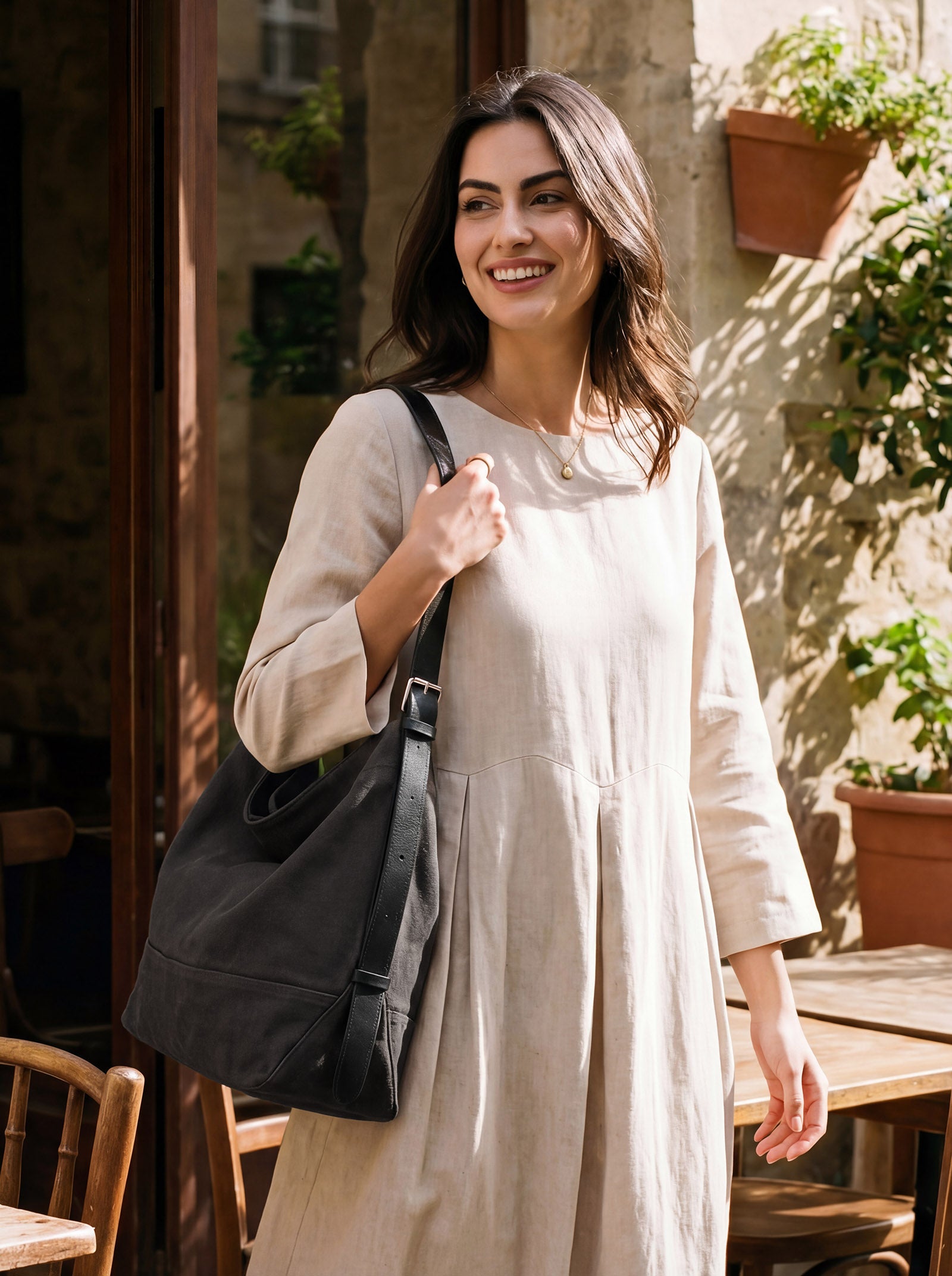 Large Canvas Tote Shoulder Bag Slouchy Relaxed Fit Hobo Bag by LINTICO