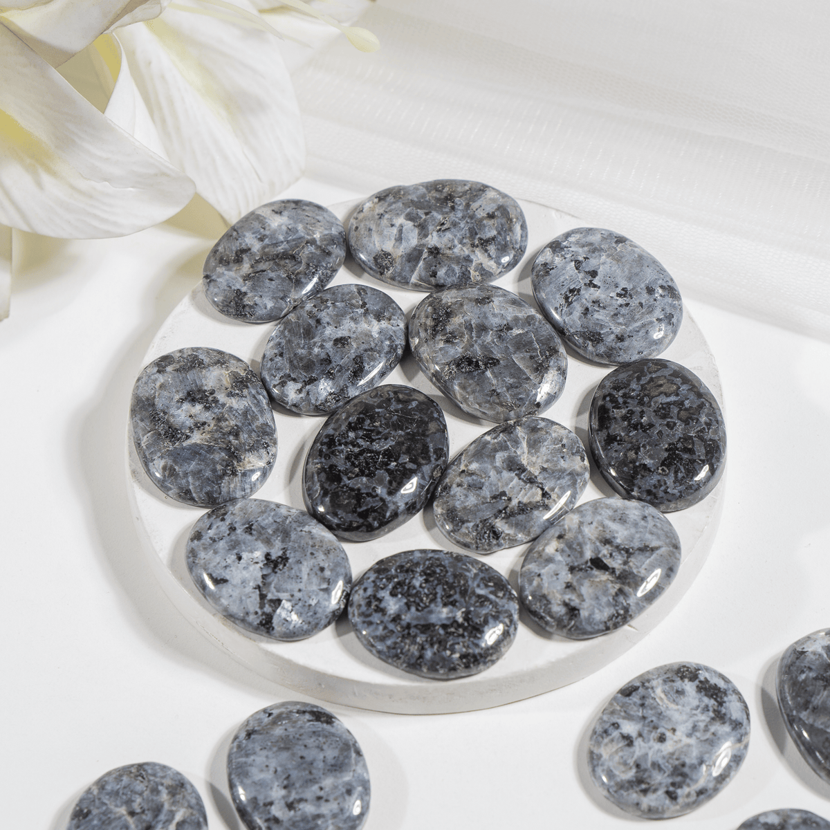 Larvikite Flat Stone, Polished Oval Flat Palm Stones