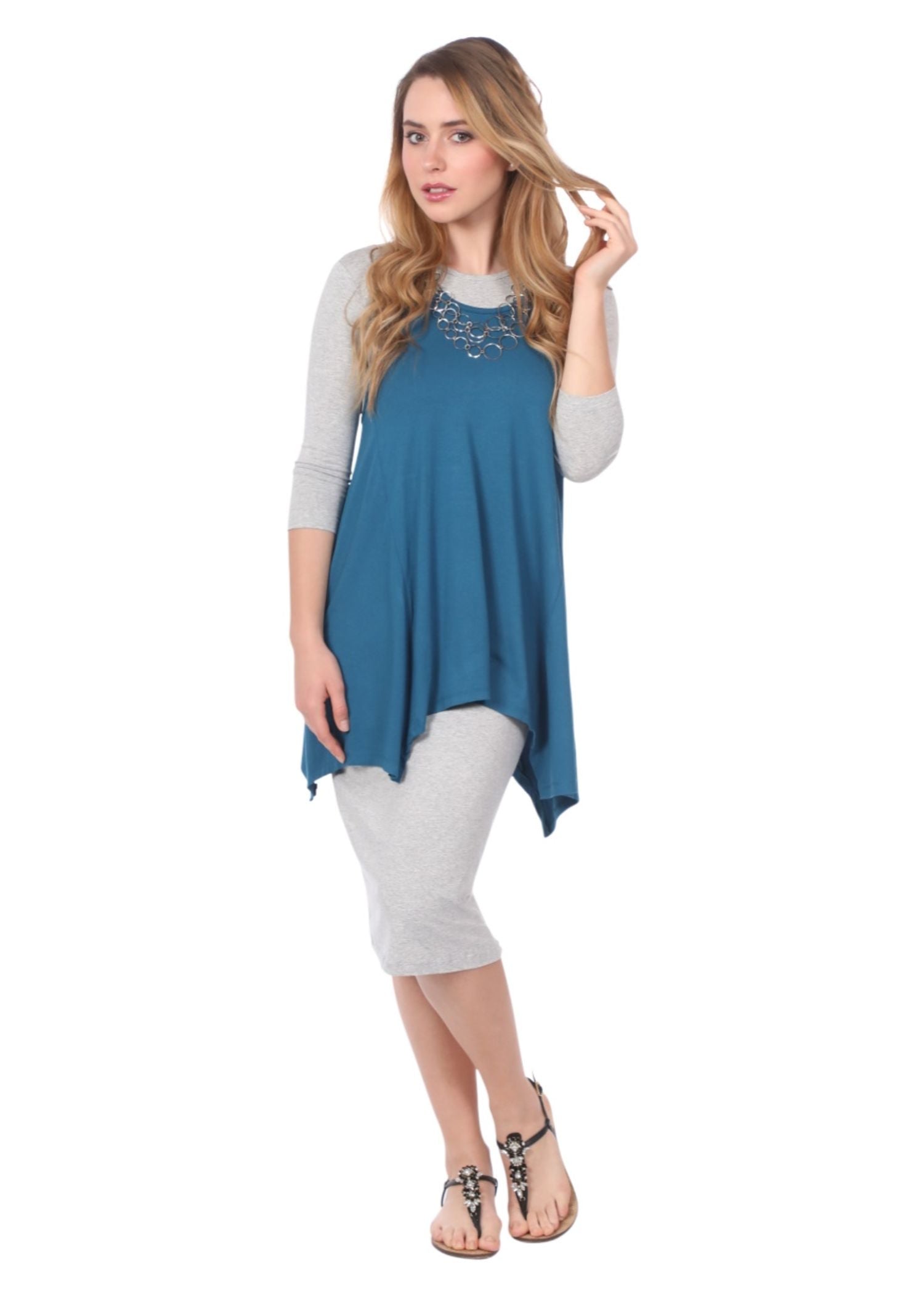 Modest Layering Dress with 3/4 Sleeves and No Slits by Kosher Casual USA