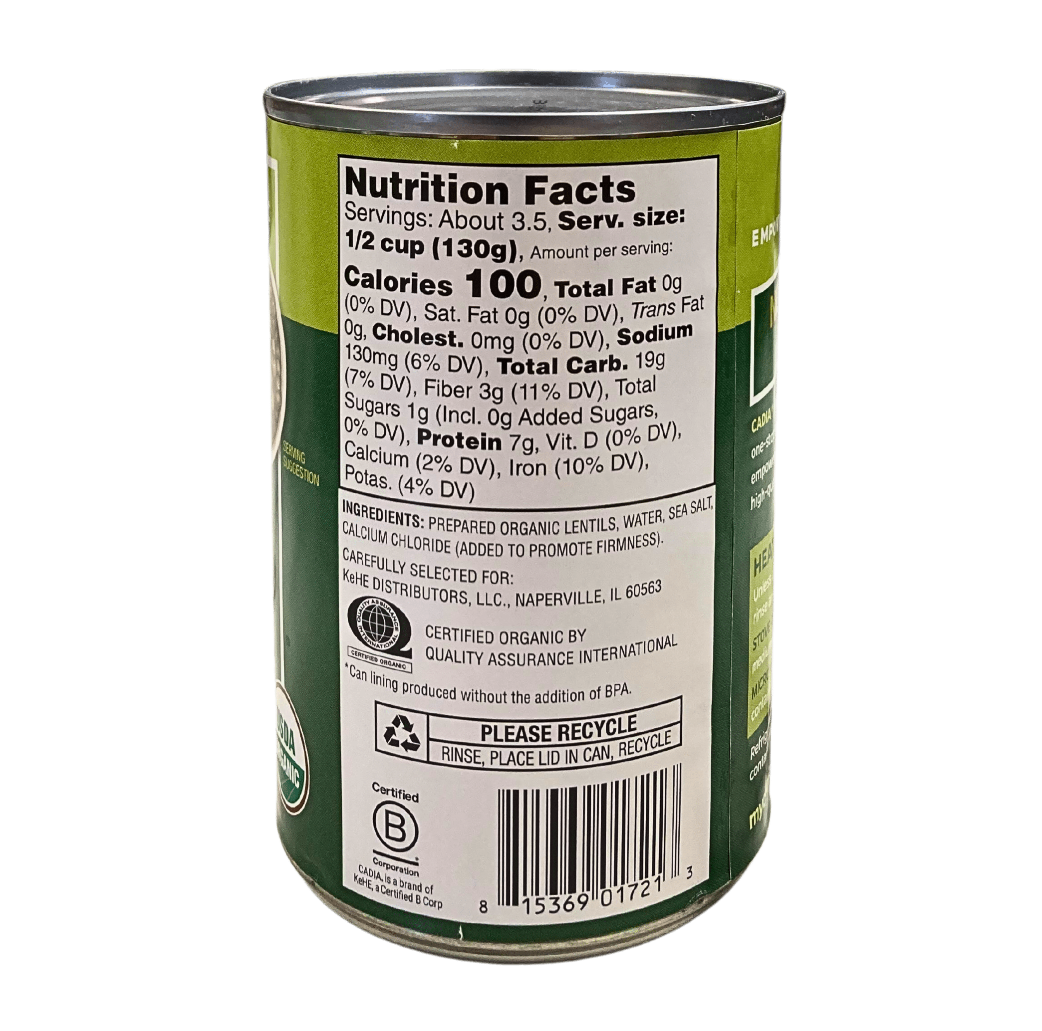 Lentils, Organic, Cadia by Country Life Natural Foods