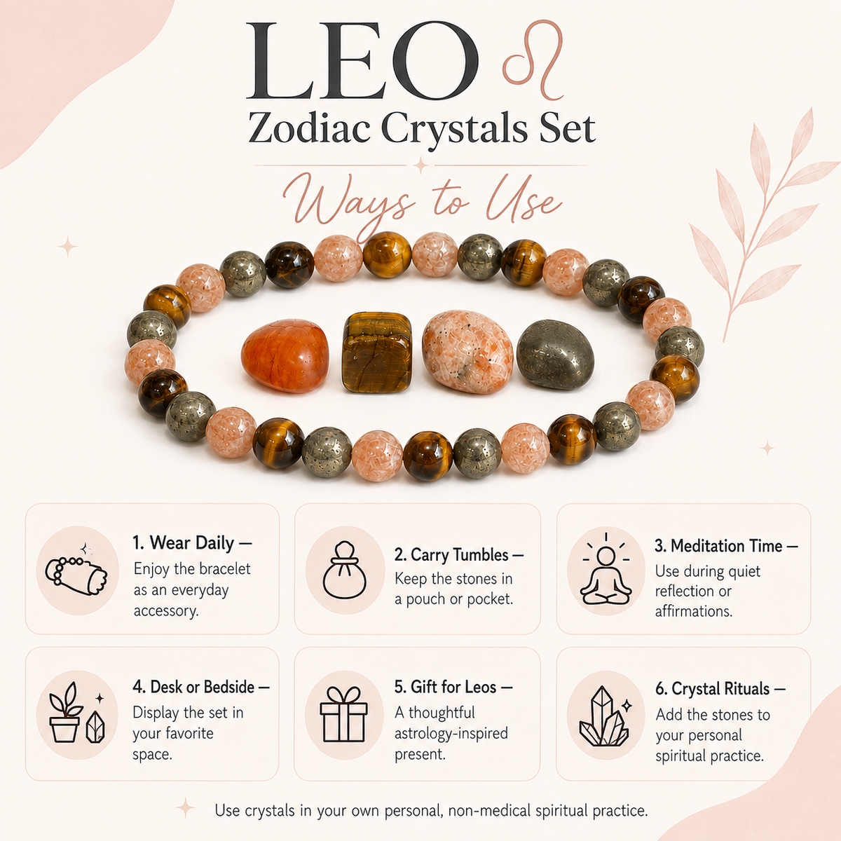 LEO Zodiac Crystal Kit, Leo Birthstones Tumbled Stones Set, Leo Stones Gifts DestGlow