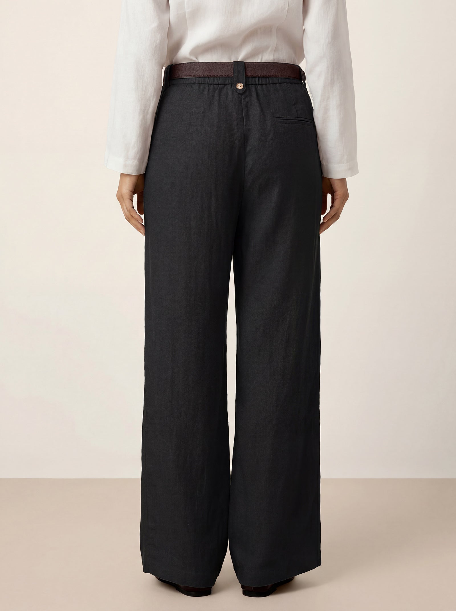Linen-Lyocell Pleated Wide Leg Trousers with Back Elastic & Button Detail AISLING by LINTICO